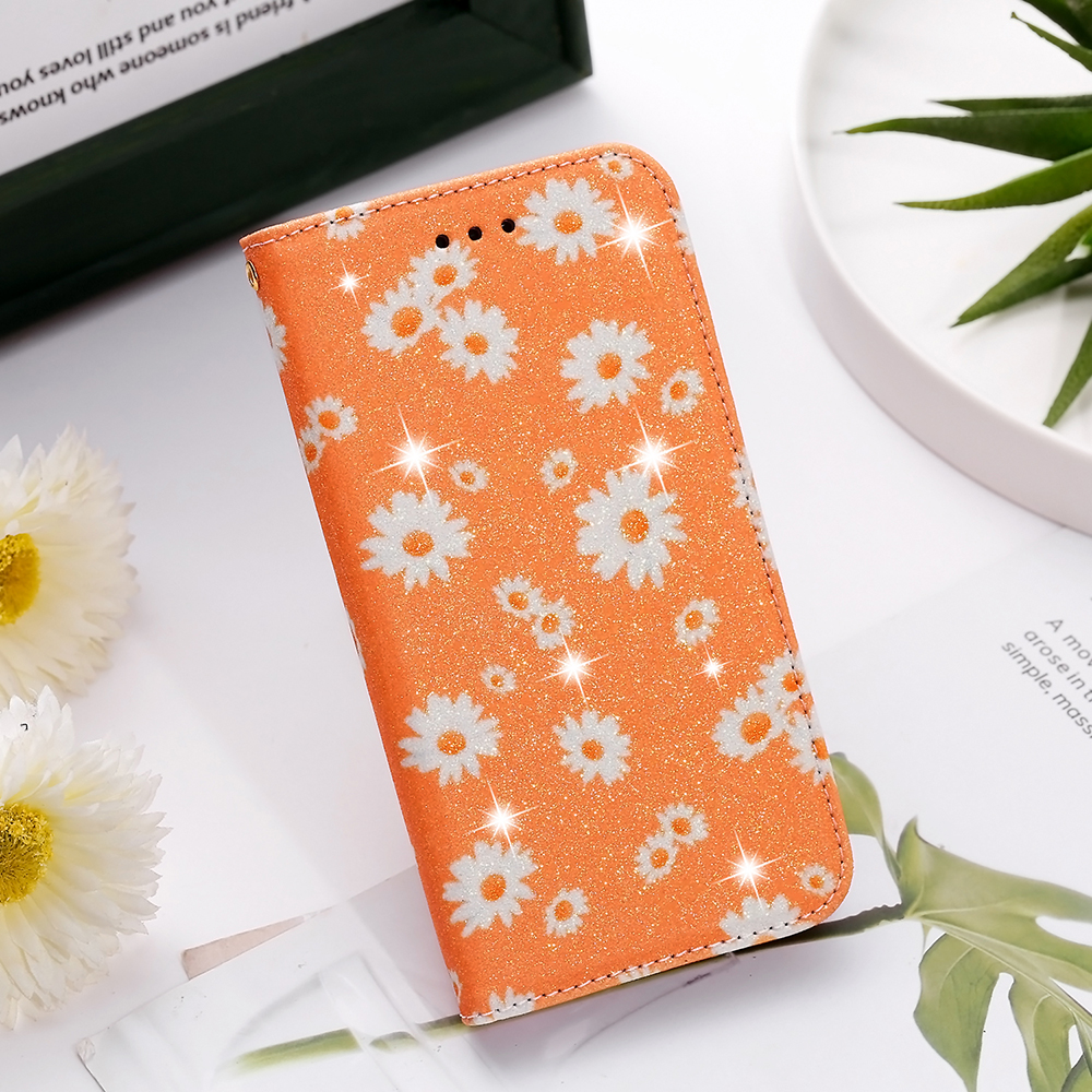 Daisy Pattern Flash Style Poudre de Poudre de Coque en Cuir PU Pour Samsung Galaxy S20 Plus - Bleu