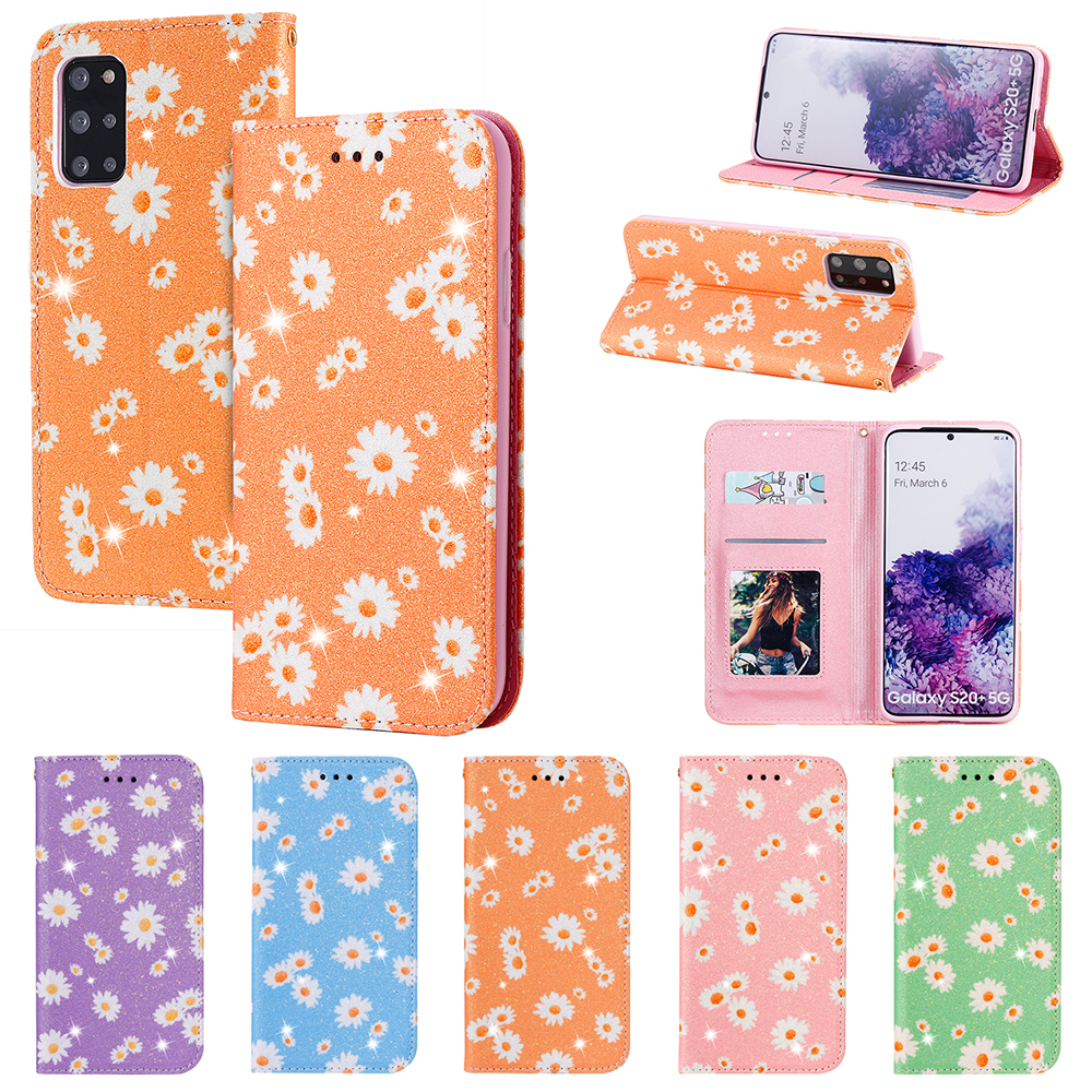 Daisy Pattern Flash Powder Style Leather Shell Для Samsung Galaxy S20 Plus - Синий