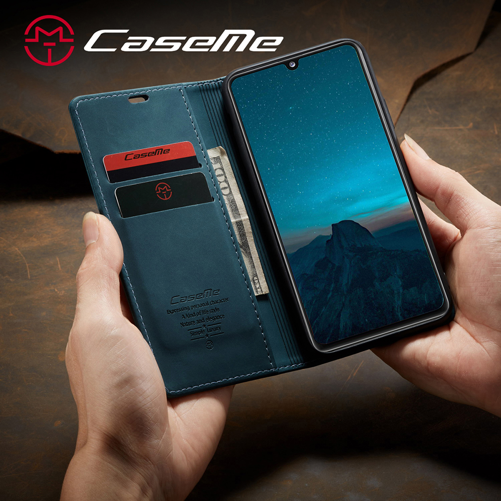 Caseme 013 Serie Auto-absorbierte Einfache Lederflip-abdeckung Für Samsung Galaxy A31 - Schwarz