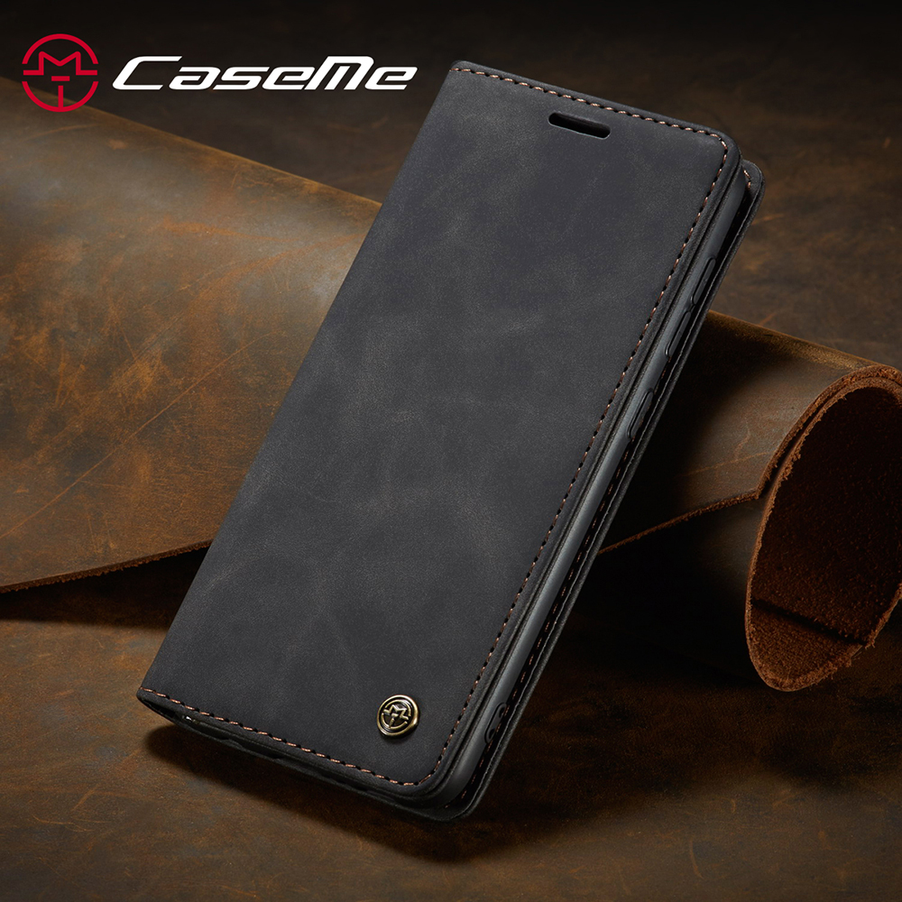 Caseme 013 Série Auto-absorbed Simple Leather Flip Cover Pour Samsung Galaxy A31 - le Noir