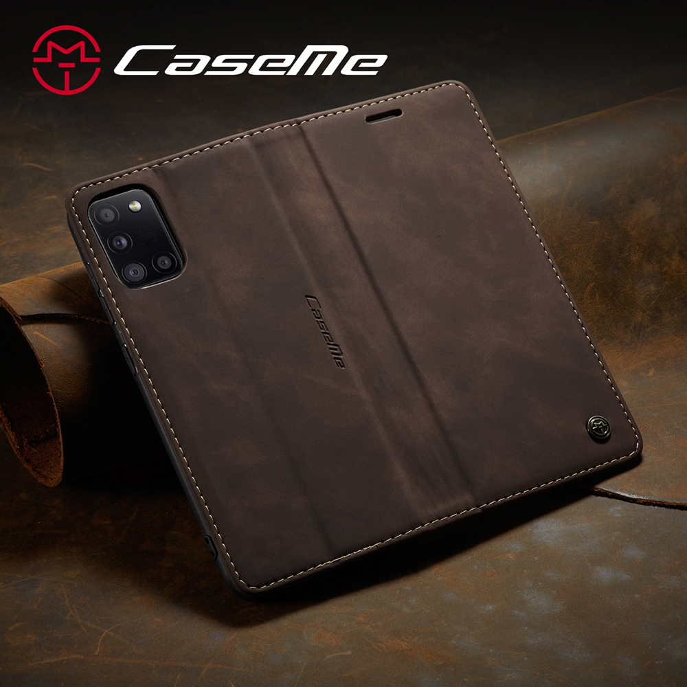 Caseme 013 Série Auto-absorbed Simple Leather Flip Cover Pour Samsung Galaxy A31 - le Noir