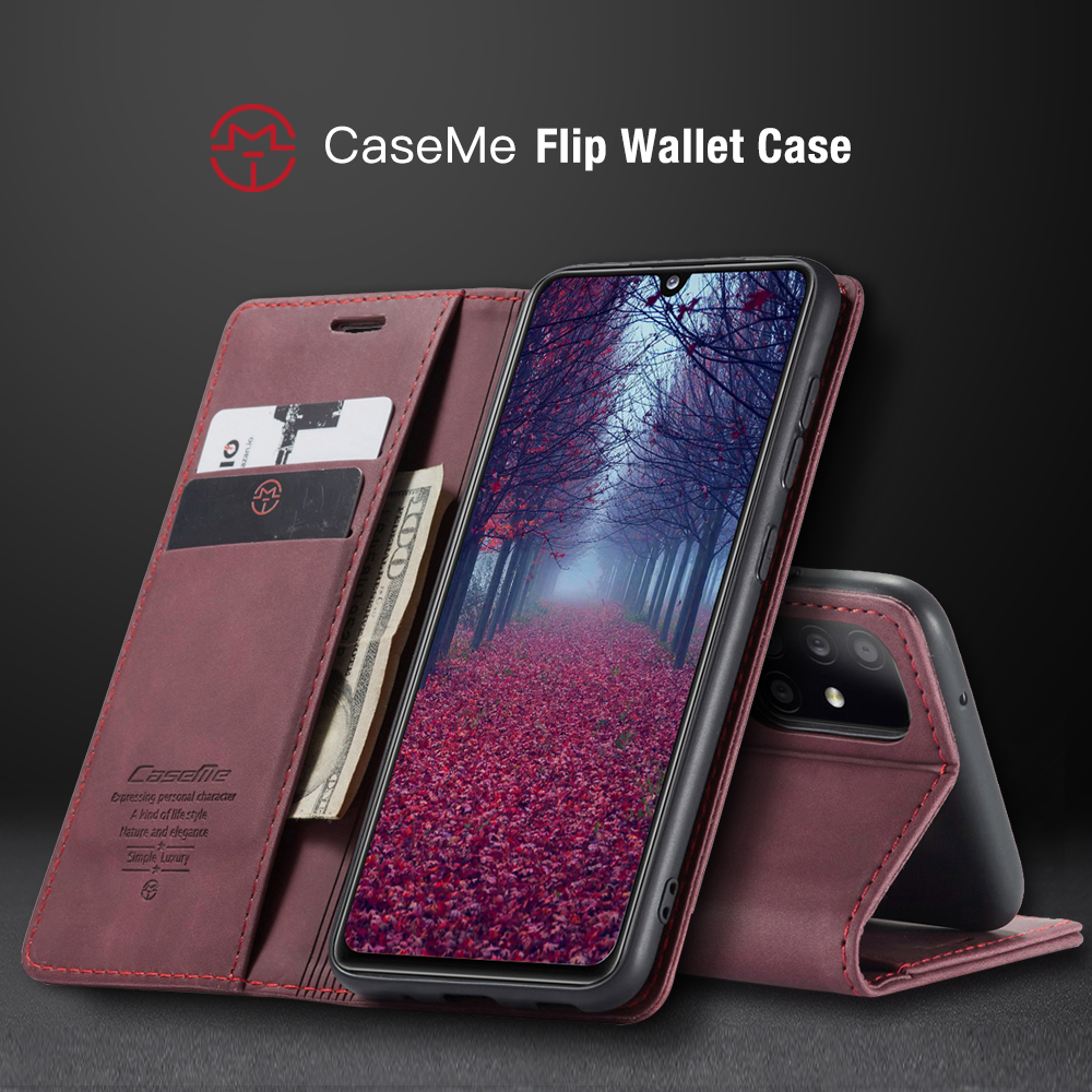 Caseme 013 Serie Auto-absorbierte Einfache Lederflip-abdeckung Für Samsung Galaxy A31 - Schwarz