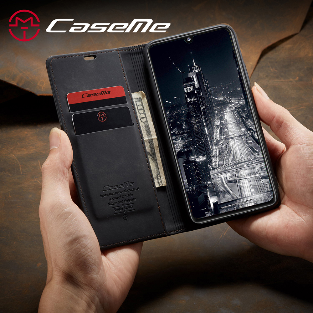 Caseme 013 Serie Auto-absorbierte Einfache Lederflip-abdeckung Für Samsung Galaxy A31 - Schwarz