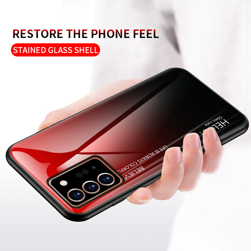 Gradiente Glass Temperado de Cor + PC + TPU Cover Elegante Para Samsung Galaxy Note20 Ultra/Note20 Ultra 5g-red / Preto