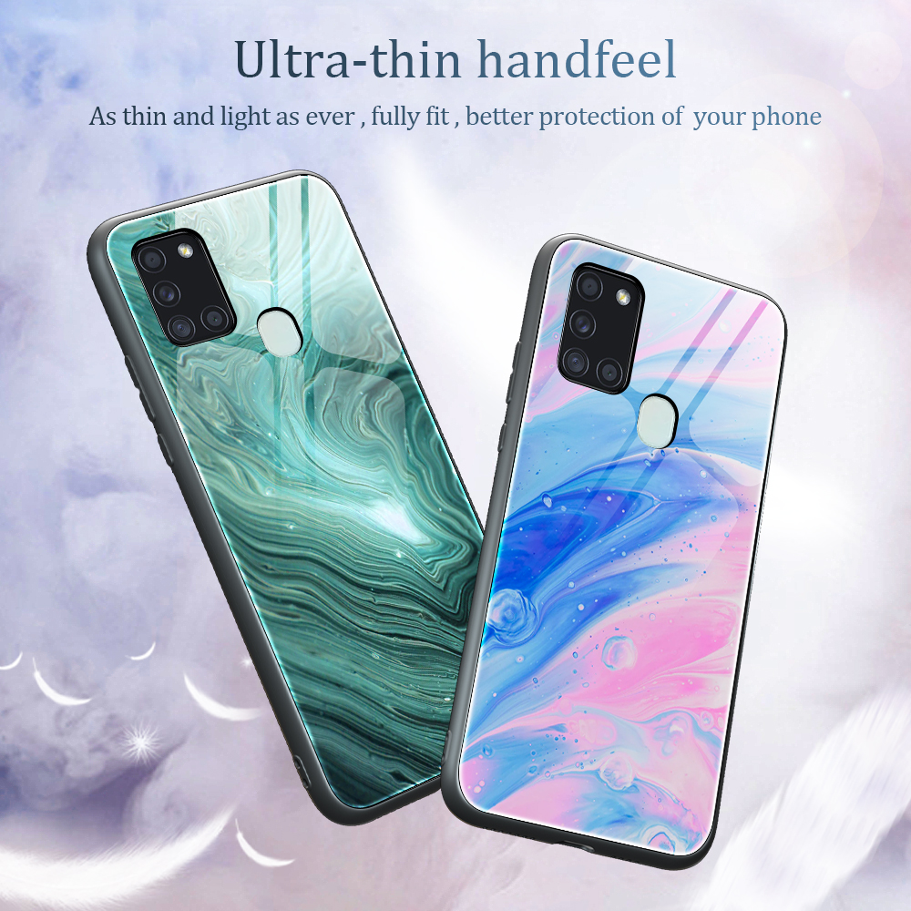 Marmortextur Tempered Glas Back + TPU Combo -hülle Für Samsung Galaxy A21s - DL03