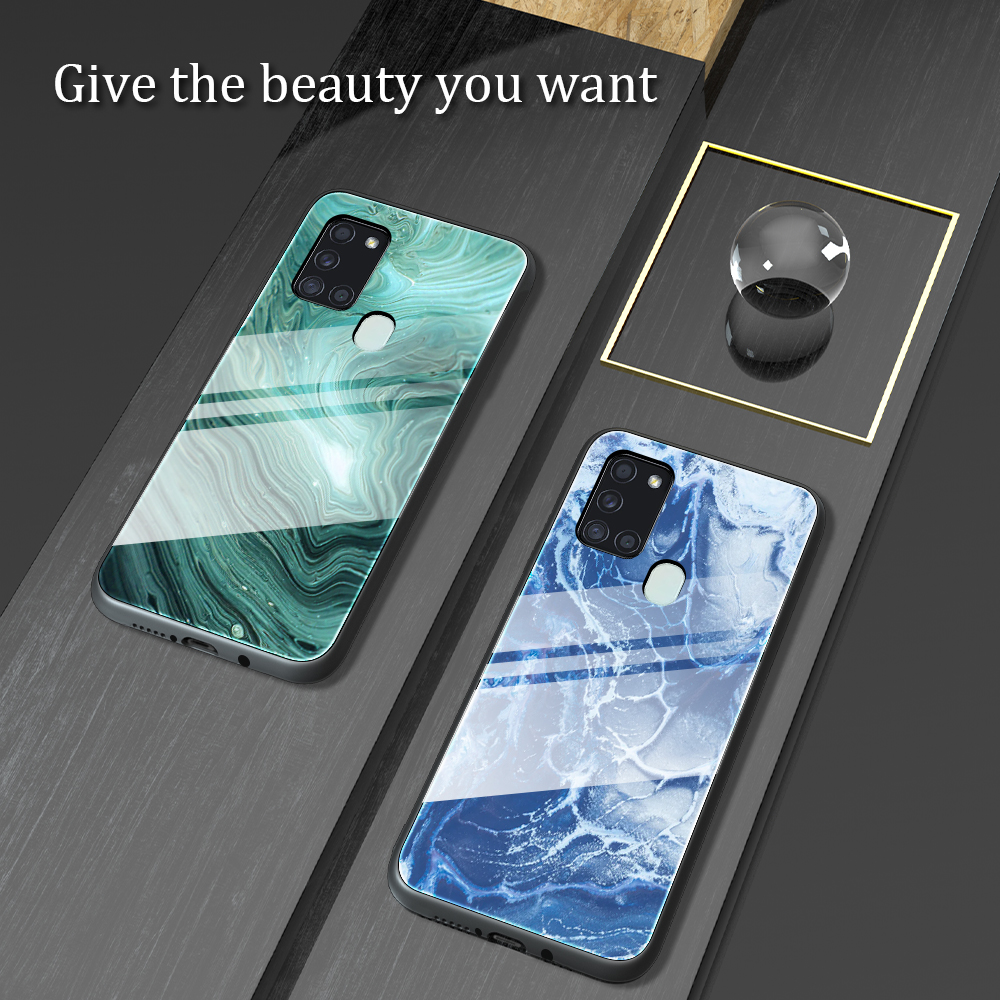 Marmortextur Tempered Glas Back + TPU Combo -hülle Für Samsung Galaxy A21s - DL03