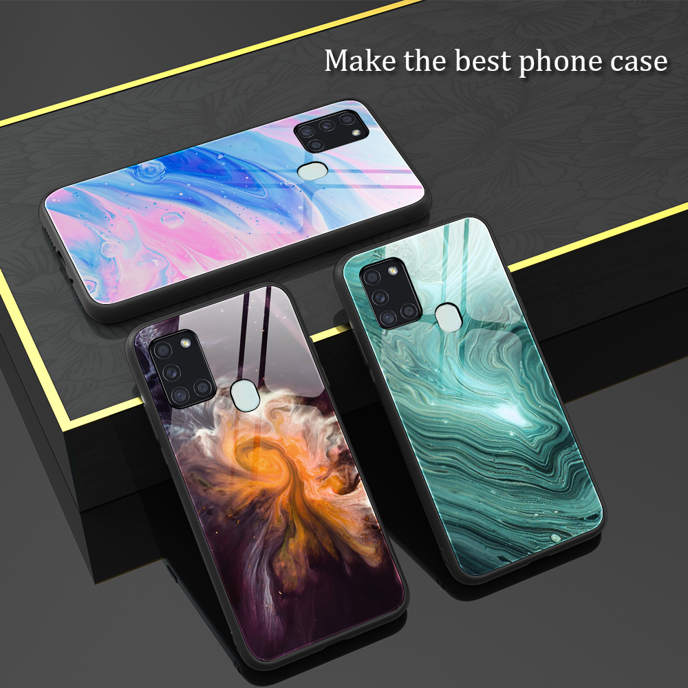 Marmortextur Tempered Glas Back + TPU Combo -hülle Für Samsung Galaxy A21s - DL03