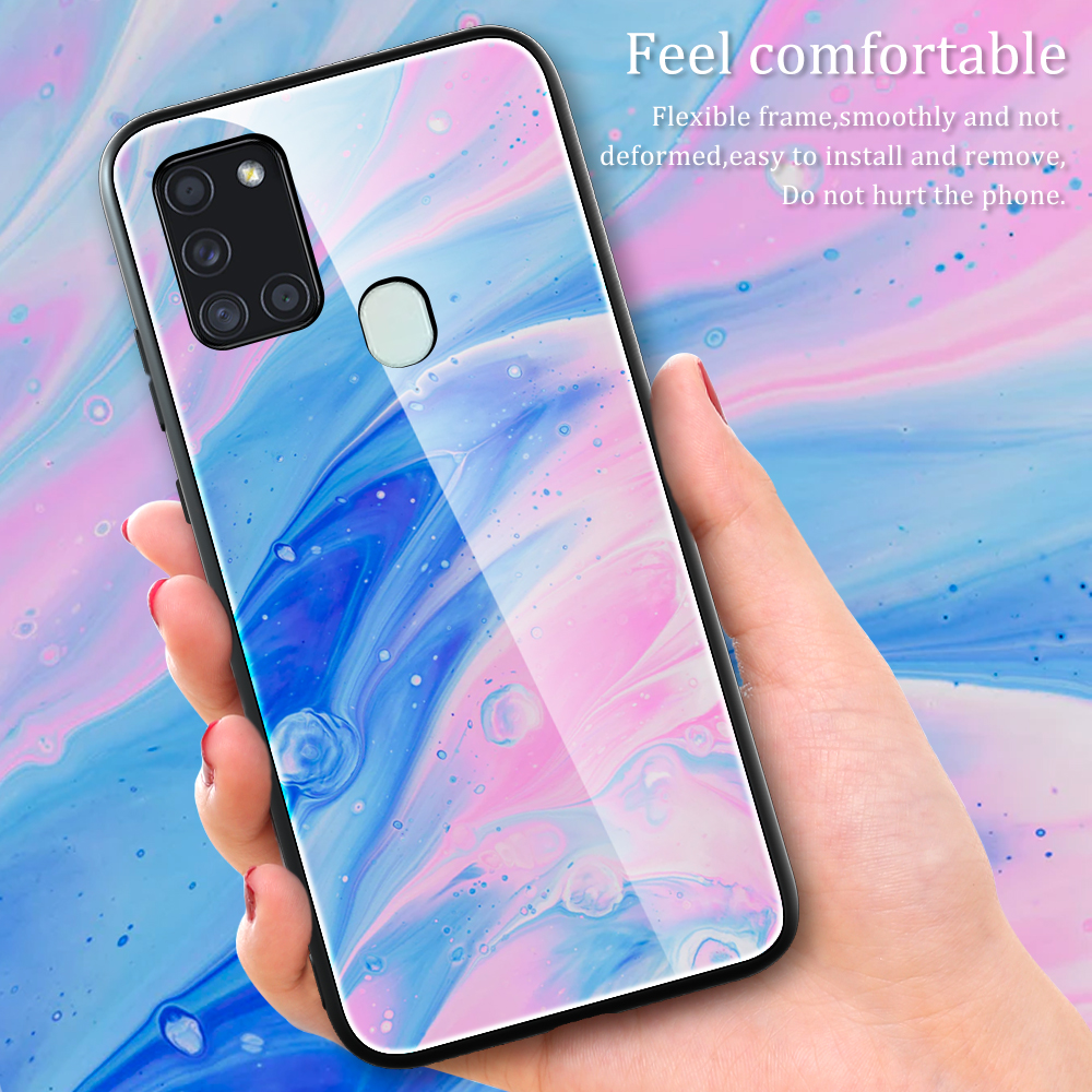 Marmortextur Tempered Glas Back + TPU Combo -hülle Für Samsung Galaxy A21s - DL03