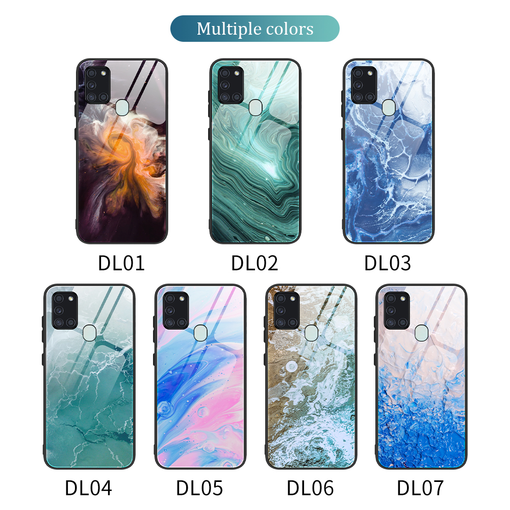 Textura de Mármore Temperada de Vidro Traseiro + Estojo Combinado de Tpu Para o Samsung Galaxy A21s - DL03