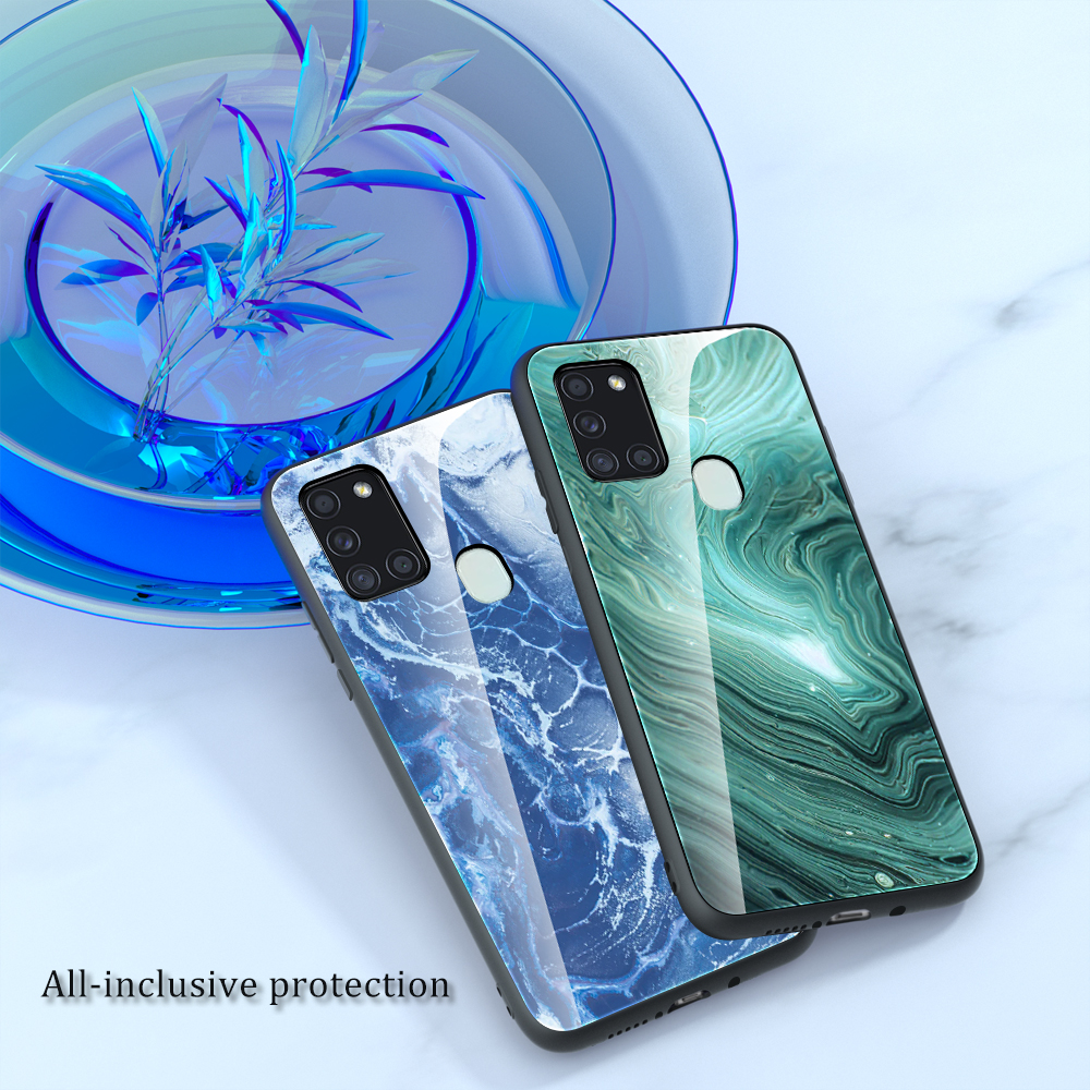 Textura de Mármol Vidrio Templado Back + TPU Combo Combo Para Samsung Galaxy A21s - DL03