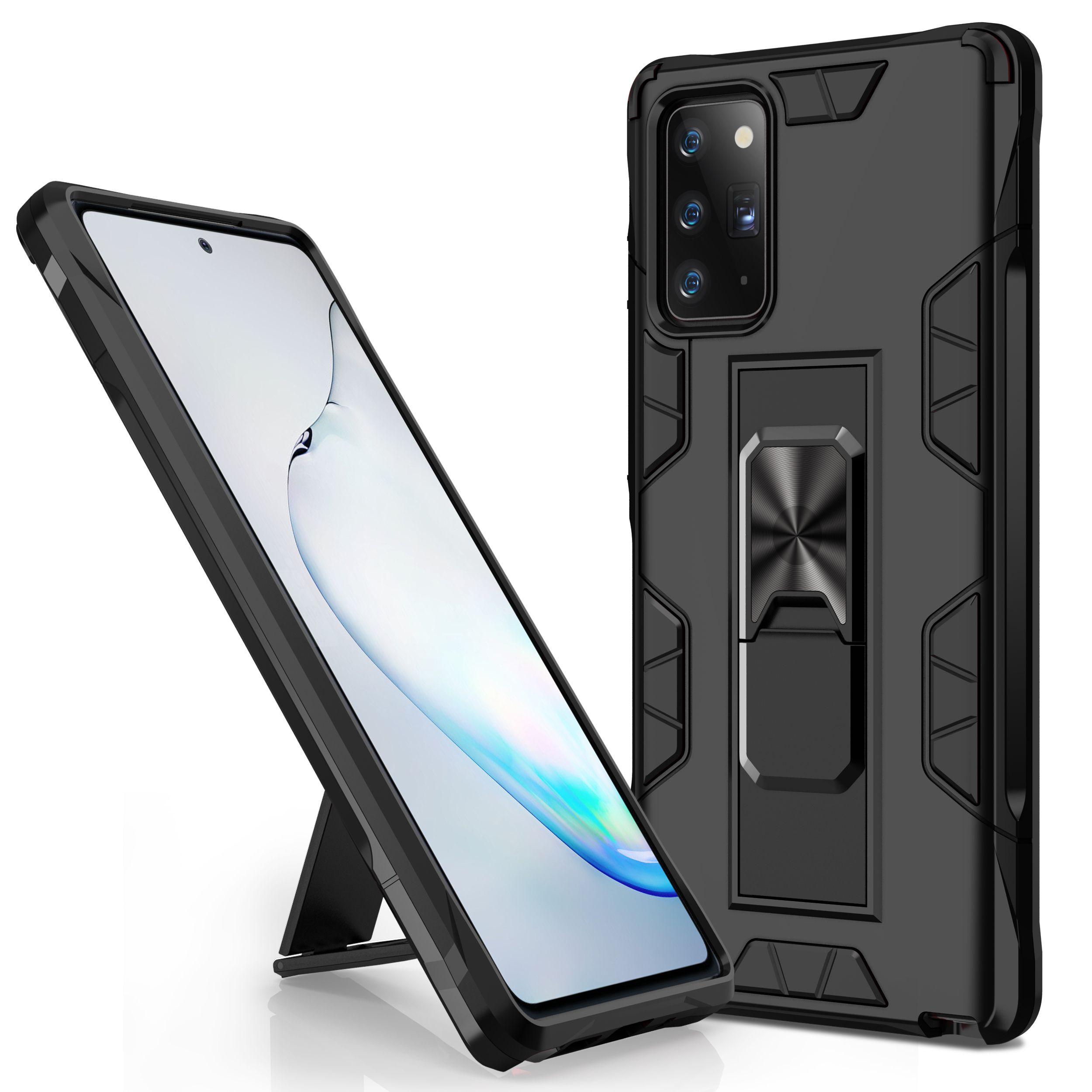 Shockproof PC + Silicone Built-in Kickstand and Magnetic Metal Sheet Cover for Samsung Galaxy Note 20/Note 20 5G - Black-2