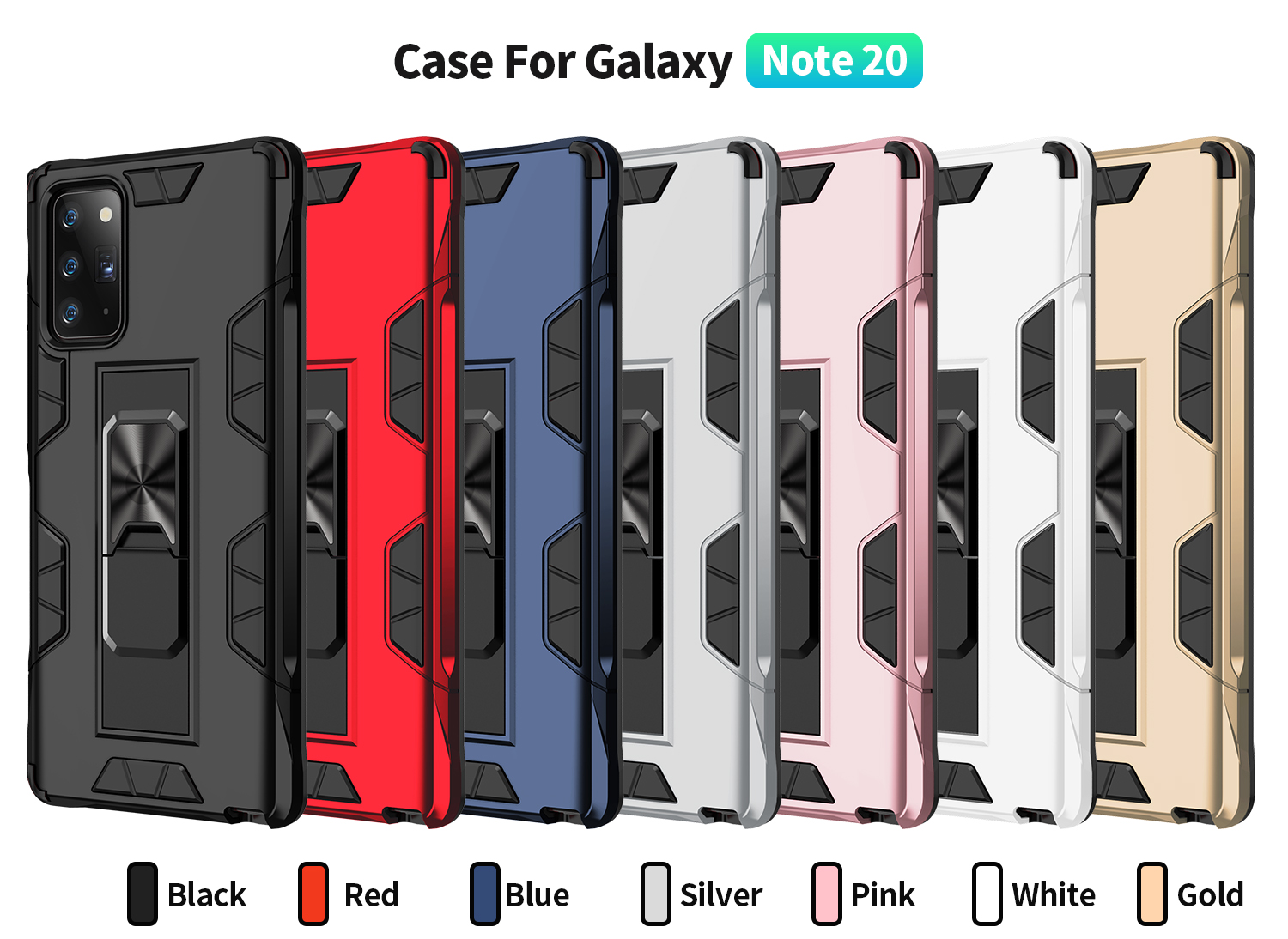 Shockproof PC + Silicone Built-in Kickstand and Magnetic Metal Sheet Cover for Samsung Galaxy Note 20/Note 20 5G - Black-11