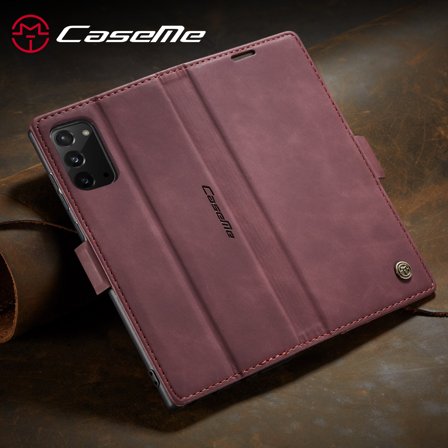 CASEME 013 Sery Seriations Atmoutiongeatearborbed Кожаная Оболочка Кошелька Для Samsung Galaxy Note20/Note20 5G - Коричневый