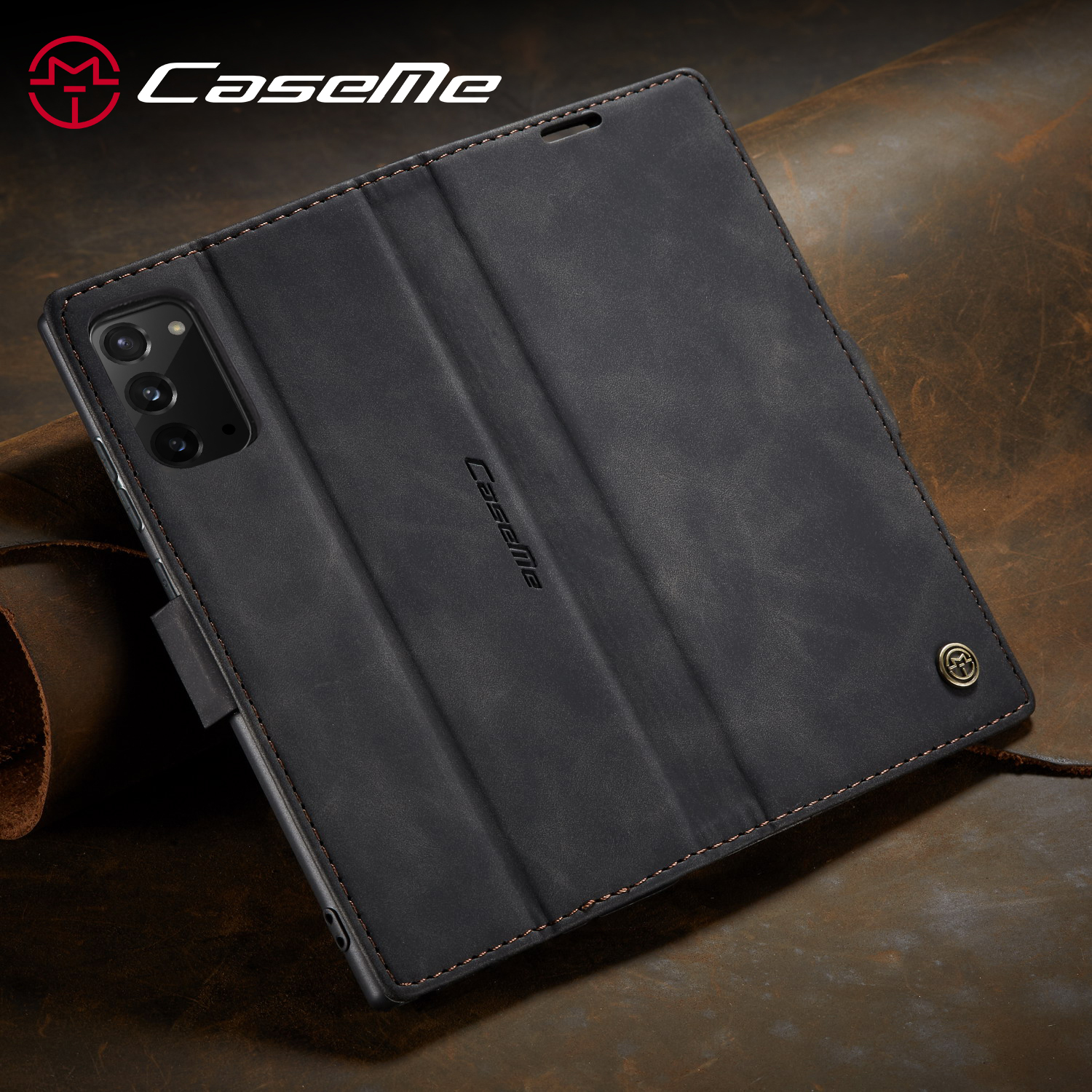 CASEME 013 Sery Seriations Atmoutiongeatearborbed Кожаная Оболочка Кошелька Для Samsung Galaxy Note20/Note20 5G - Коричневый