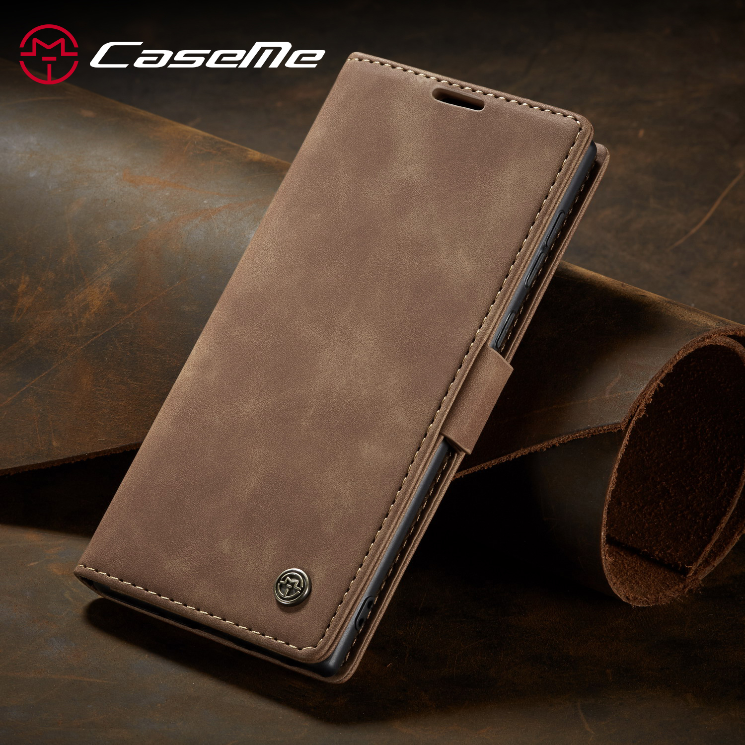 Caseme 013 Serie Simplicity Case de Billetera de Carcasa de Cuero Autoabsorbida Automática Para Samsung Galaxy Note20/Note20 5G - Marrón