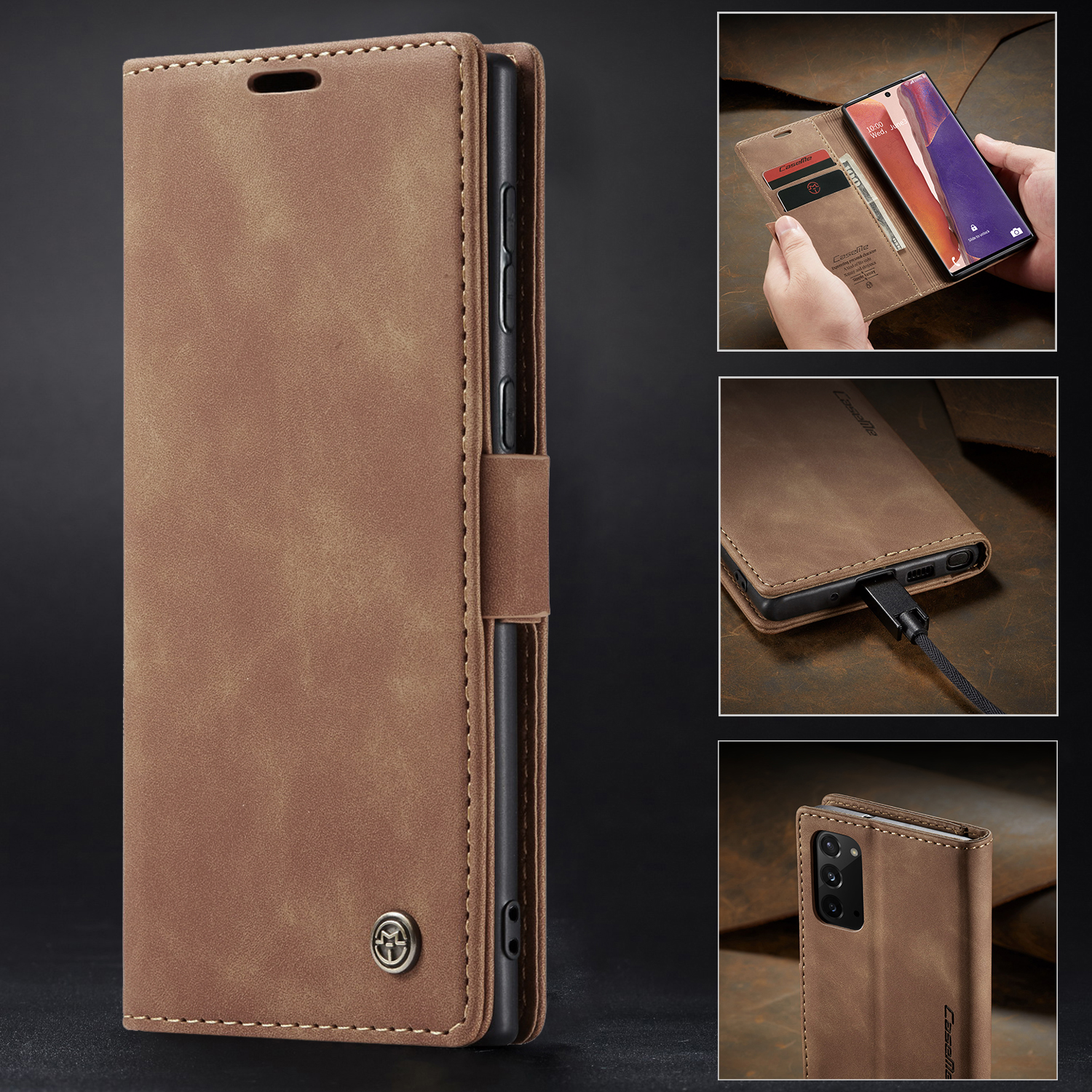 Caseme 013 Série Simplicity Auto-absorbed le Cuir Shell Portefeuille Pour Samsung Galaxy Note20 / Note20 5G - Brun