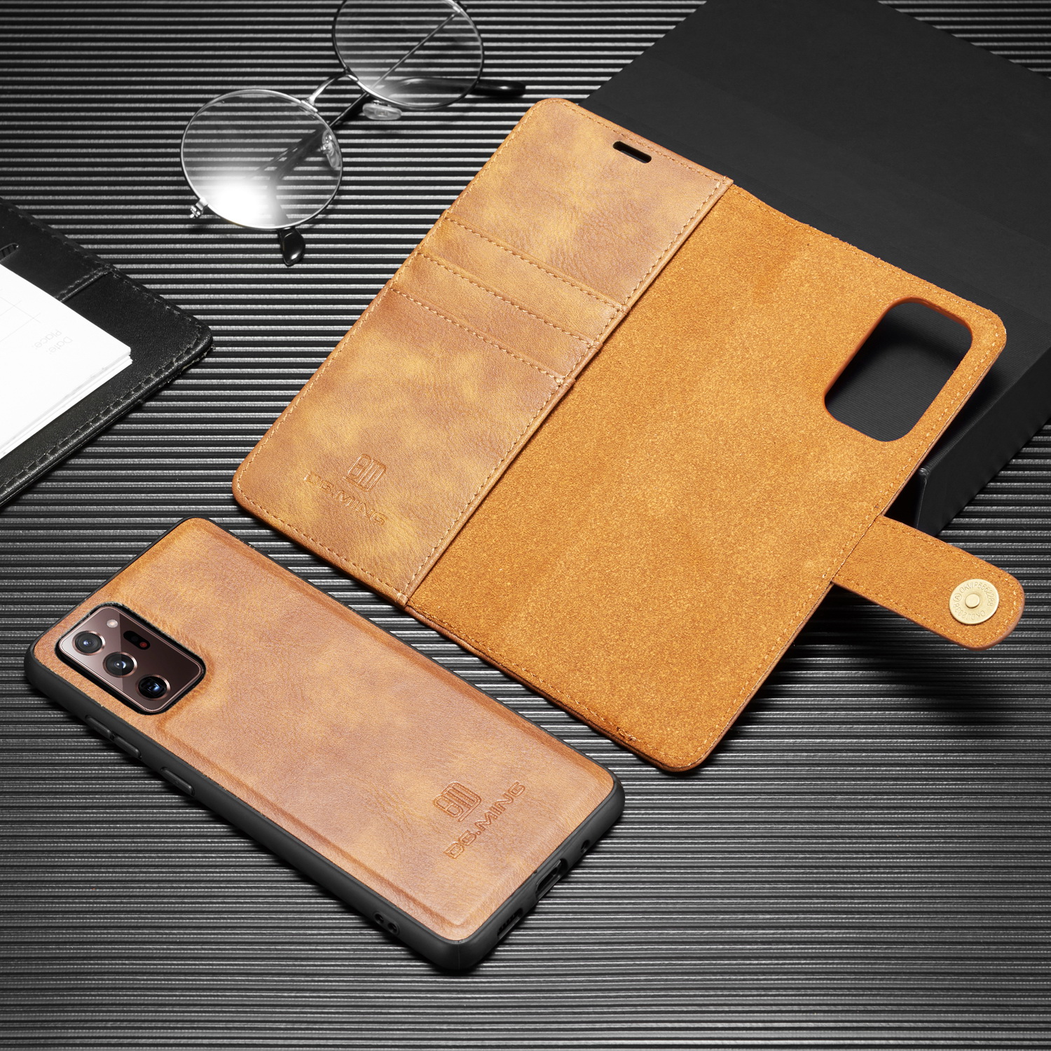 Dg. Ming Destacável 2 em 1 PC Capa Traseira + Estojo de Couro Dividido Para Samsung Galaxy Note20/Note20 5G - Preto