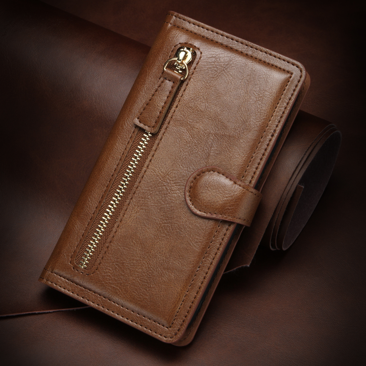 Zipper Pocket Wallet Leather Stand Case for Samsung Galaxy A51 SM-A515 - Orange-5
