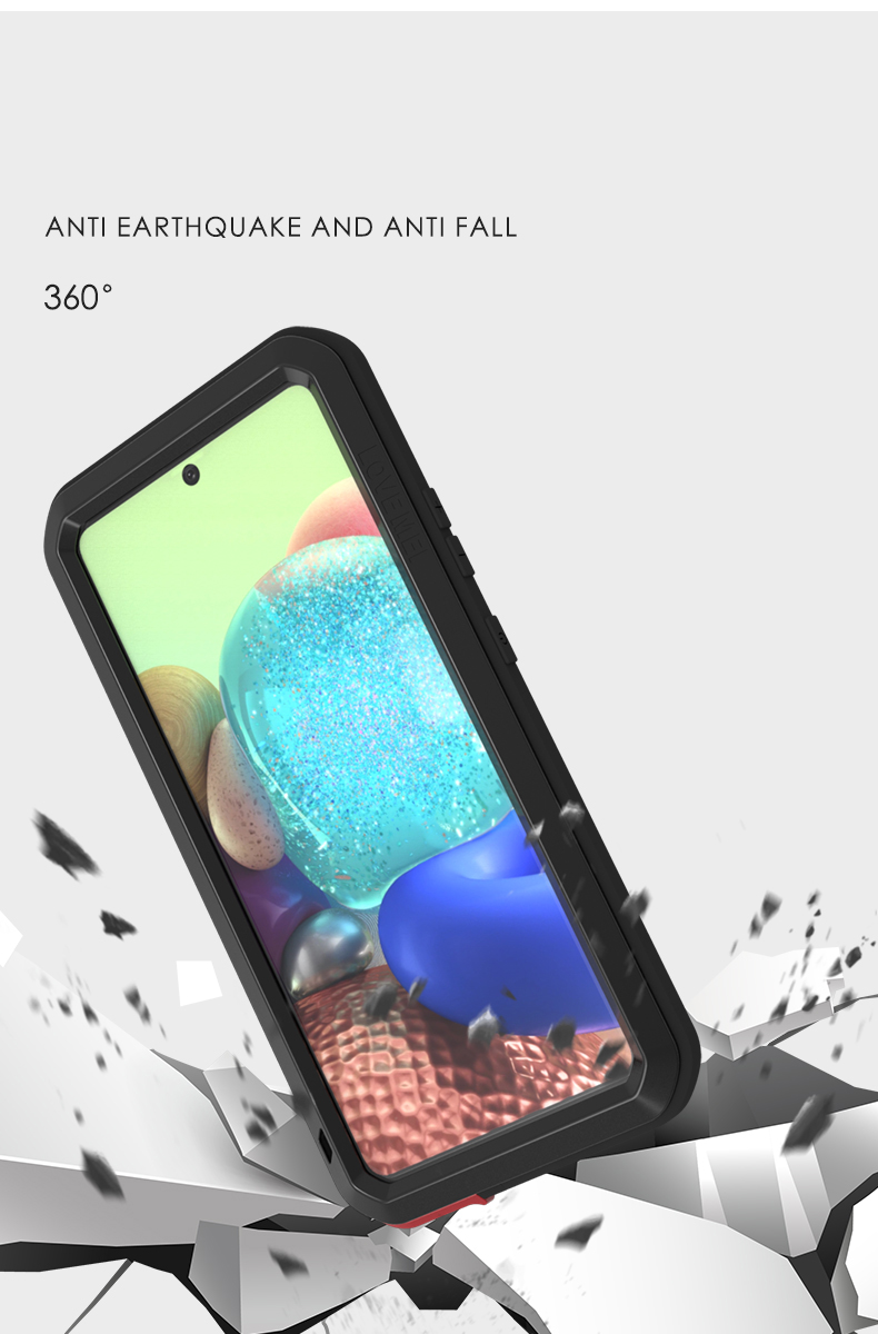 Love Mei Stoßdicht Von Staubdestofem Metall + Silikon + Temperierte Glasschale Für Samsung Galaxy A51 5G SM-A516 - Schwarz