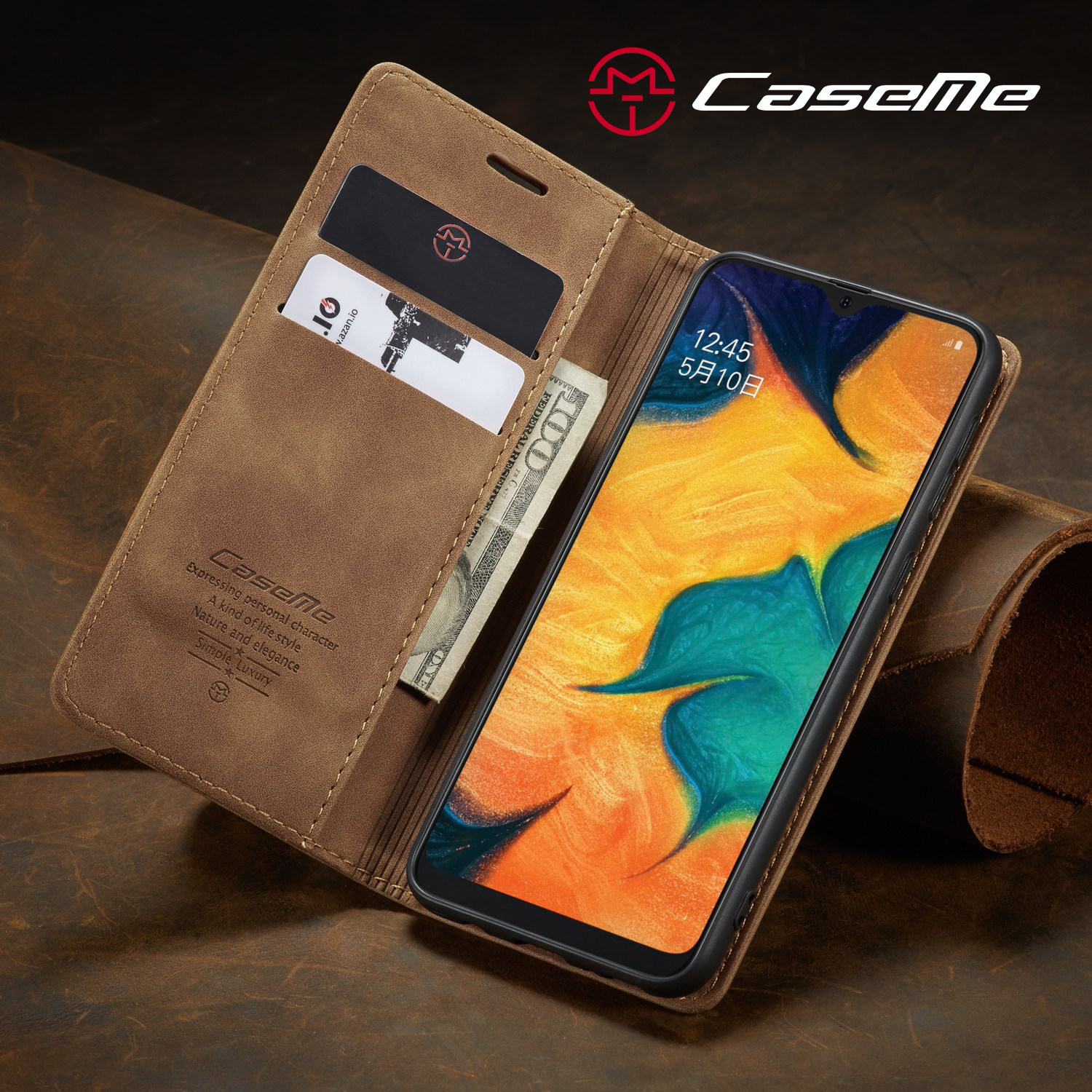 CASEME 013 Serio Auto Absorvido Caixa de Carteira de Capa de Couro Para Samsung Galaxy M30/a40s - Preto