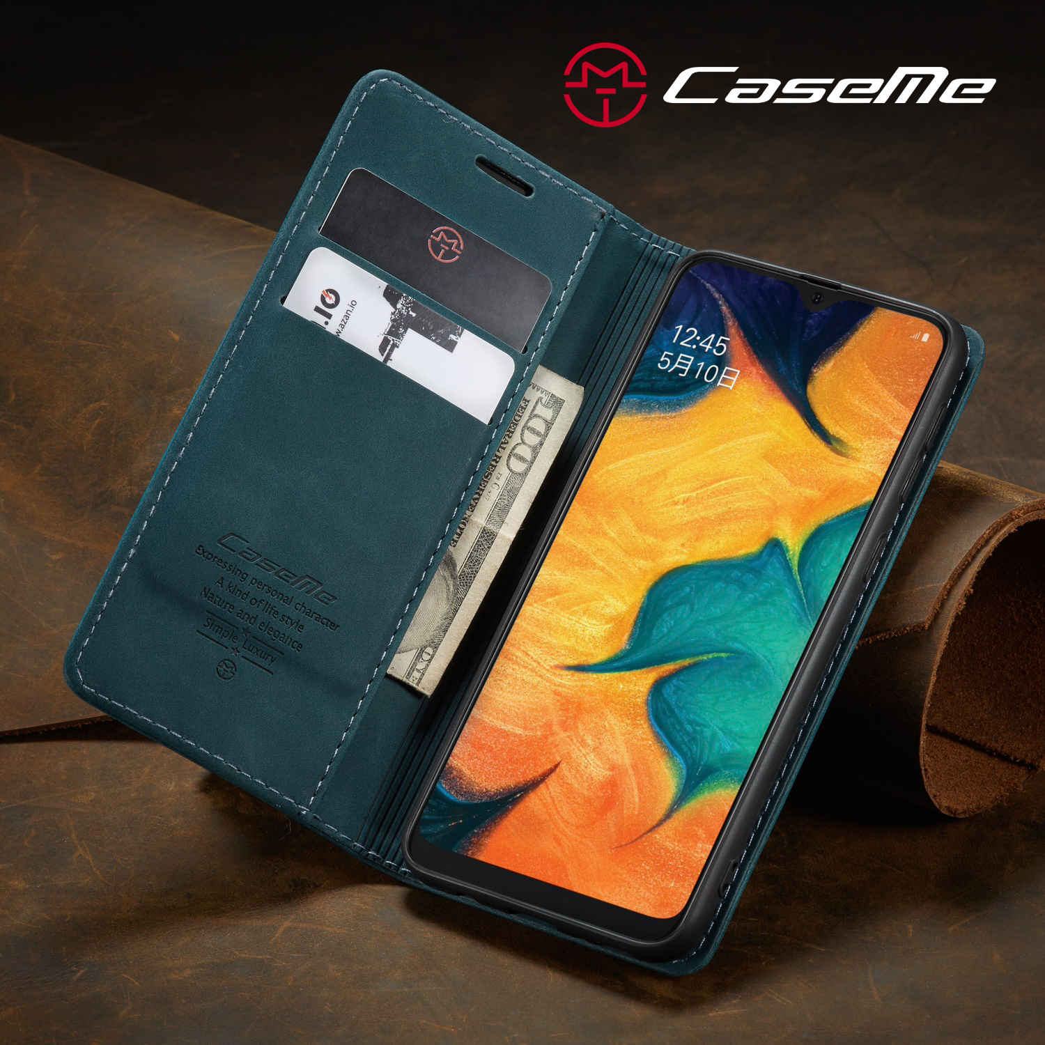 CASEME 013 Serio Auto Absorvido Caixa de Carteira de Capa de Couro Para Samsung Galaxy M30/a40s - Preto