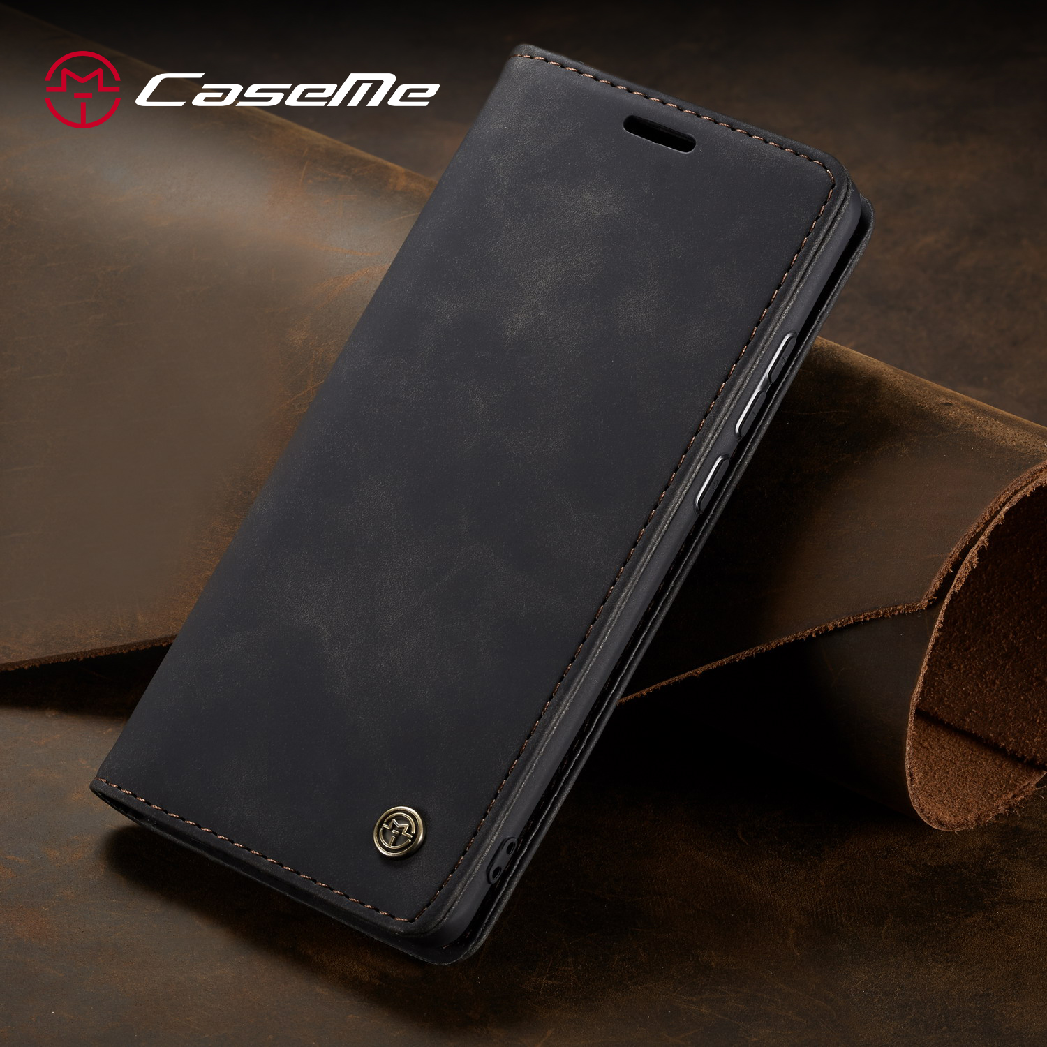 Caseme 013 Série Auto-absorbed le Boîtier de Portefeuille en Cuir Pour Samsung Galaxy A70s - le Noir