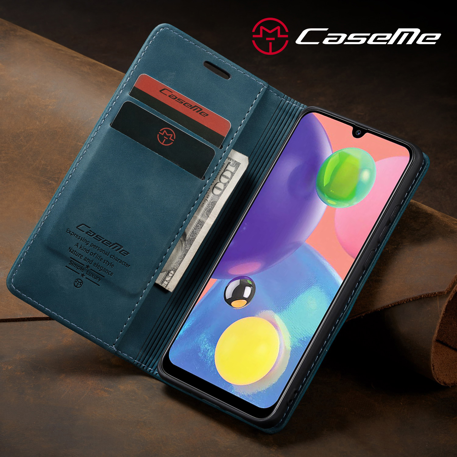 Caseme 013 Serie Auto-absorbiertes Leder Brieftasche Hülle Flip Shell Für Samsung Galaxy A70s - Schwarz