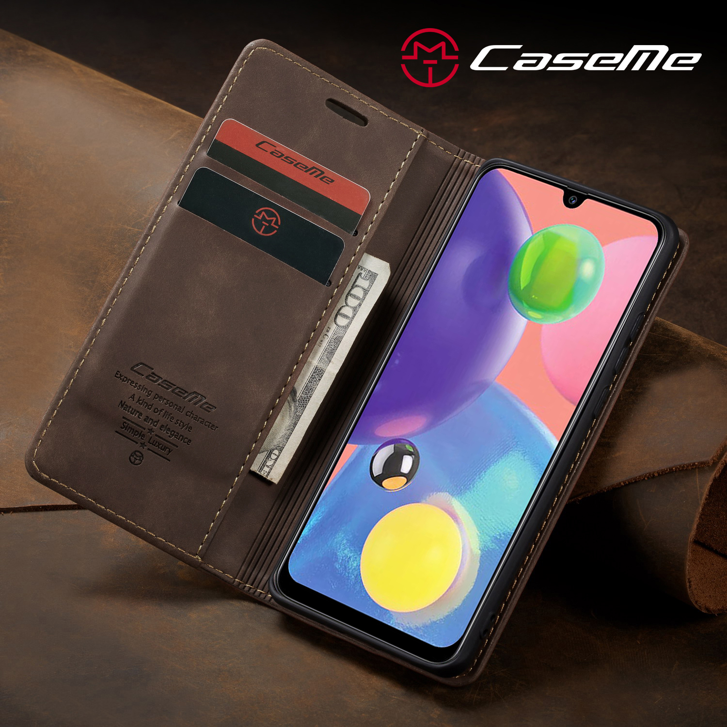 Caseme 013 Serie Auto-absorbiertes Leder Brieftasche Hülle Flip Shell Für Samsung Galaxy A70s - Schwarz