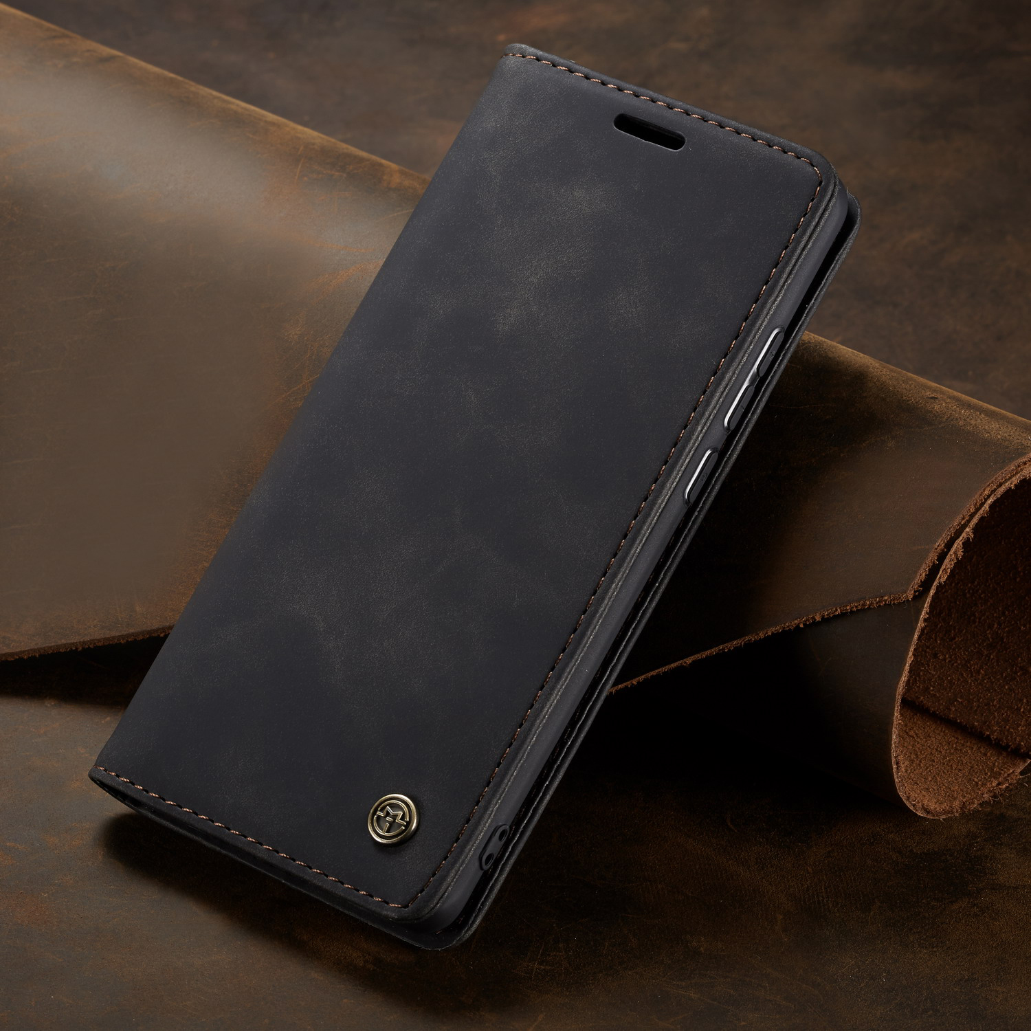 Caseme 013 Série Auto-absorbed le Boîtier de Portefeuille en Cuir Pour Samsung Galaxy A70s - le Noir