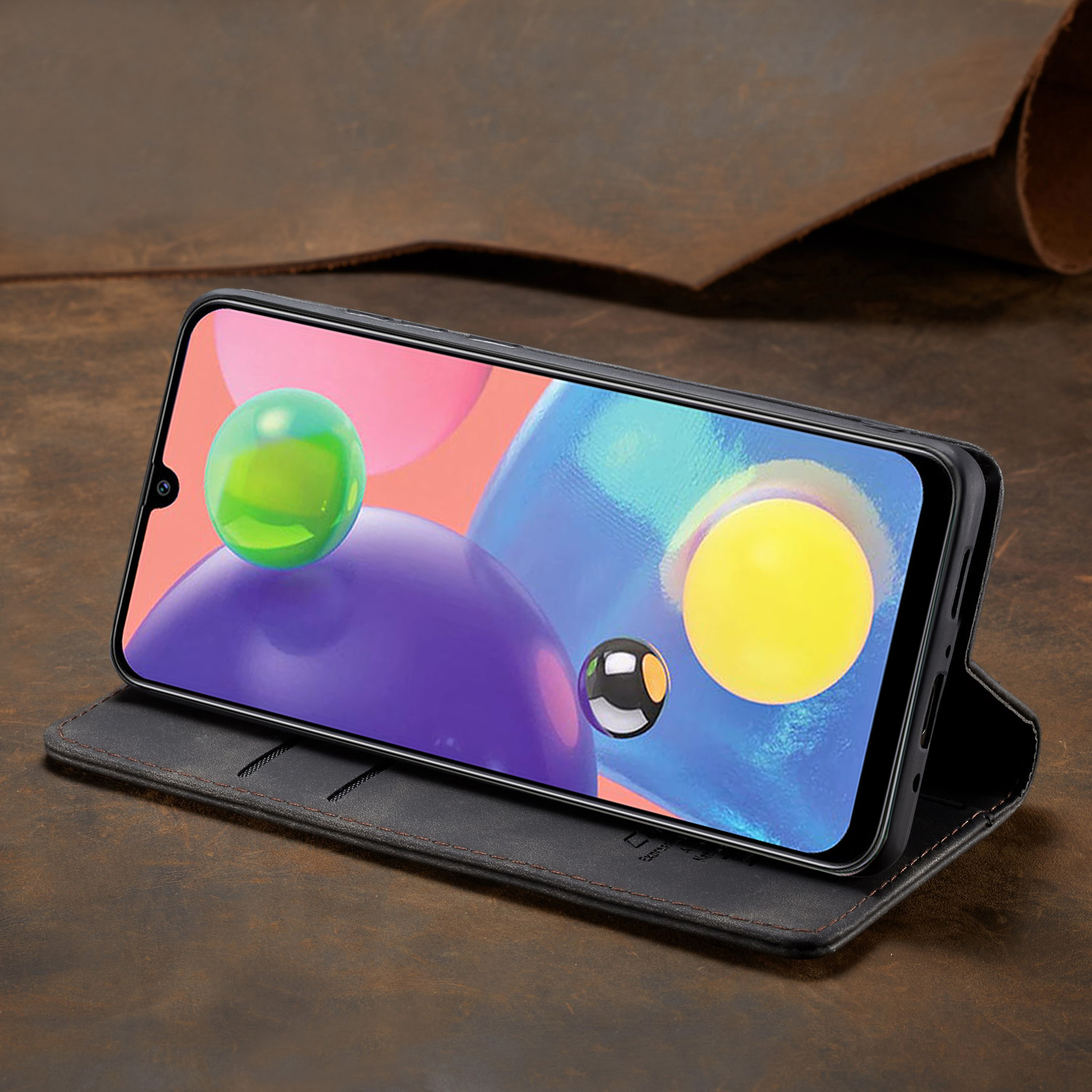 Caseme 013 Série Auto-absorbed le Boîtier de Portefeuille en Cuir Pour Samsung Galaxy A70s - le Noir