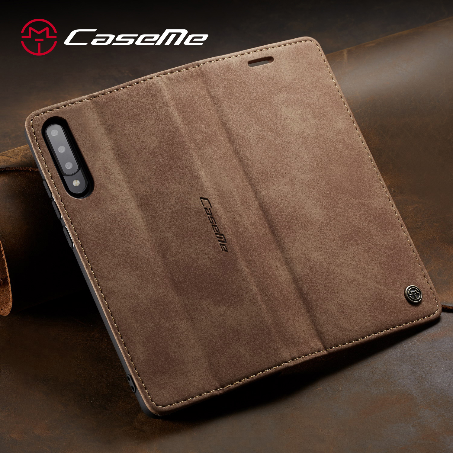 Caseme 013 Série Auto-absorbed le Boîtier de Portefeuille en Cuir Pour Samsung Galaxy A70s - le Noir