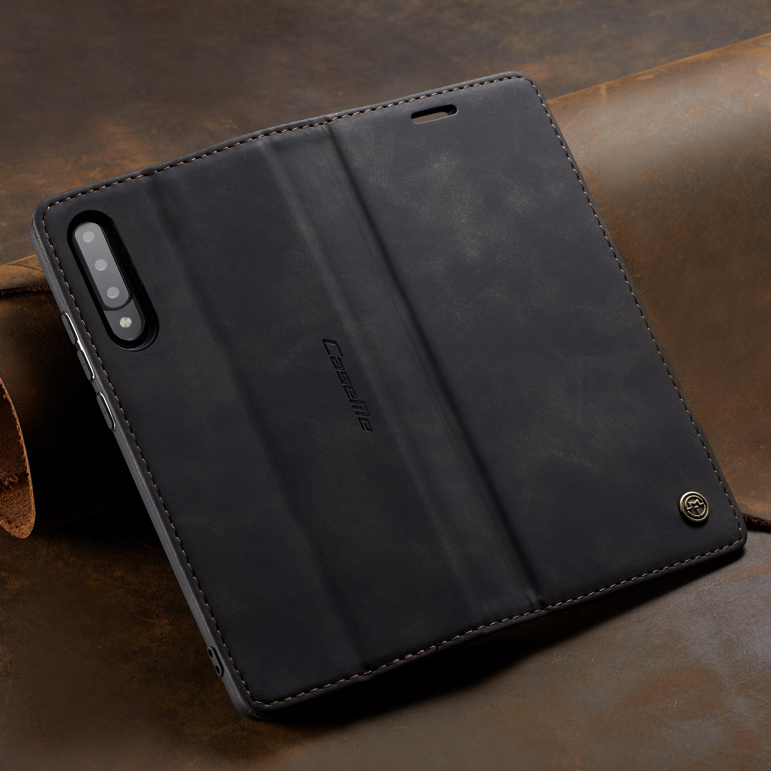 Caseme 013 Série Auto-absorbed le Boîtier de Portefeuille en Cuir Pour Samsung Galaxy A70s - le Noir