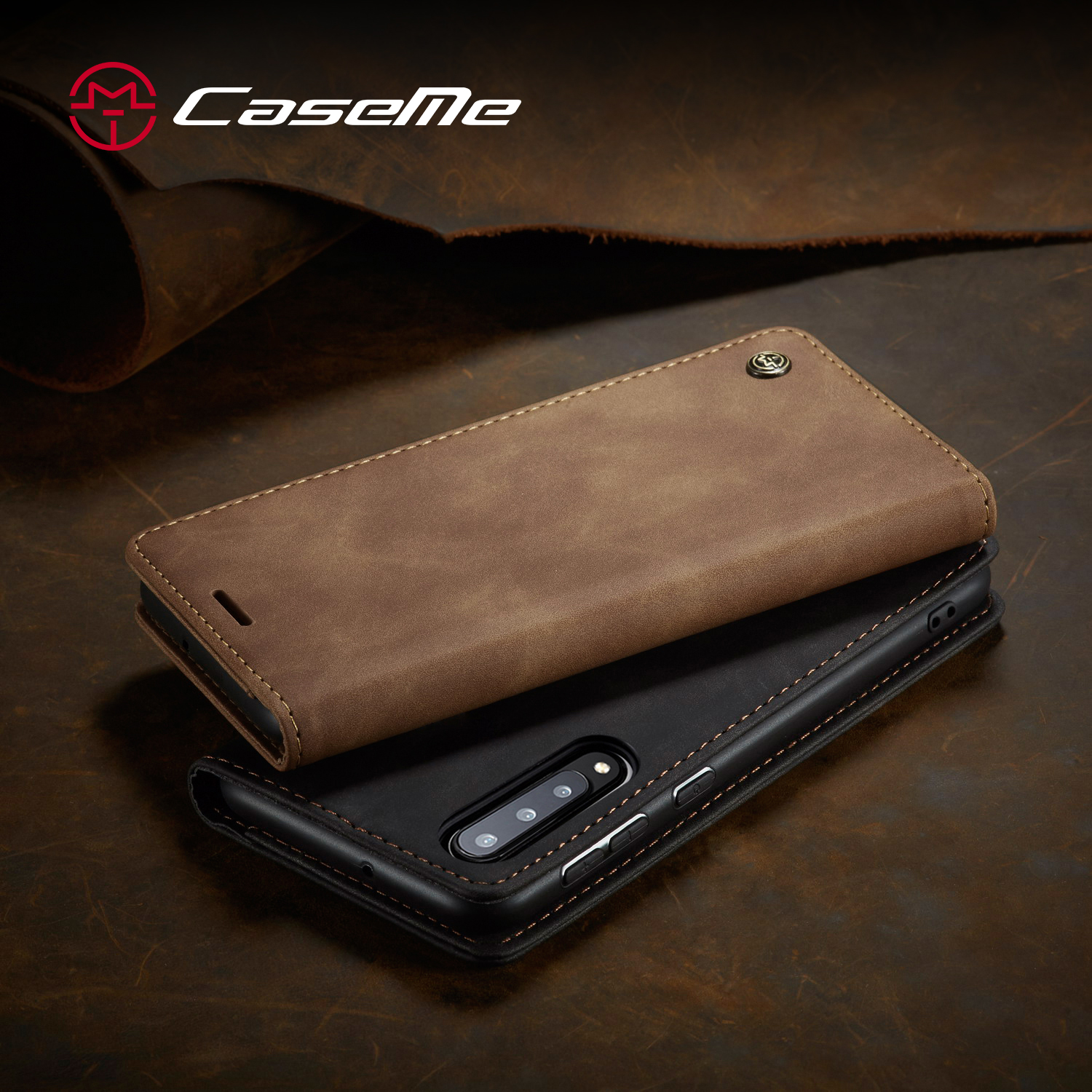 Caseme 013 Série Auto-absorbed le Boîtier de Portefeuille en Cuir Pour Samsung Galaxy A70s - le Noir