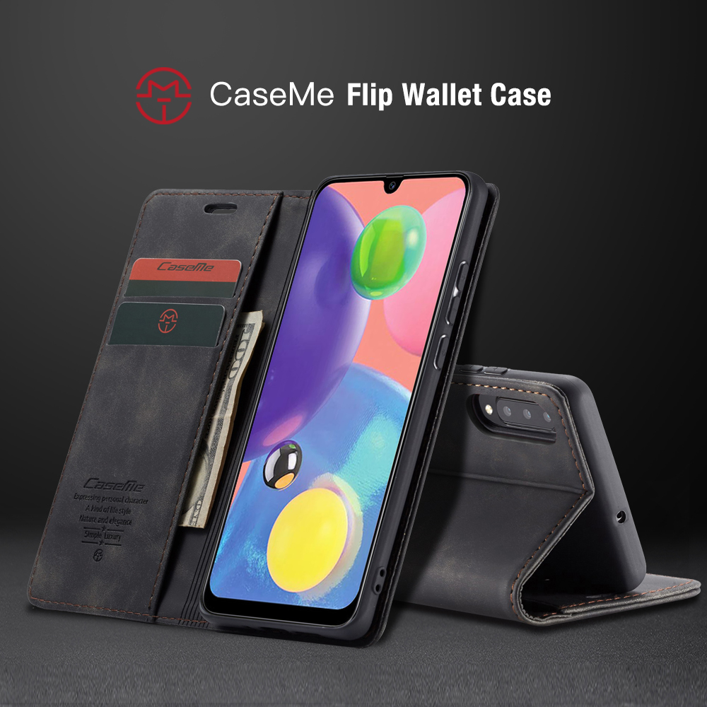 Caseme 013 Serie Auto-absorbiertes Leder Brieftasche Hülle Flip Shell Für Samsung Galaxy A70s - Schwarz