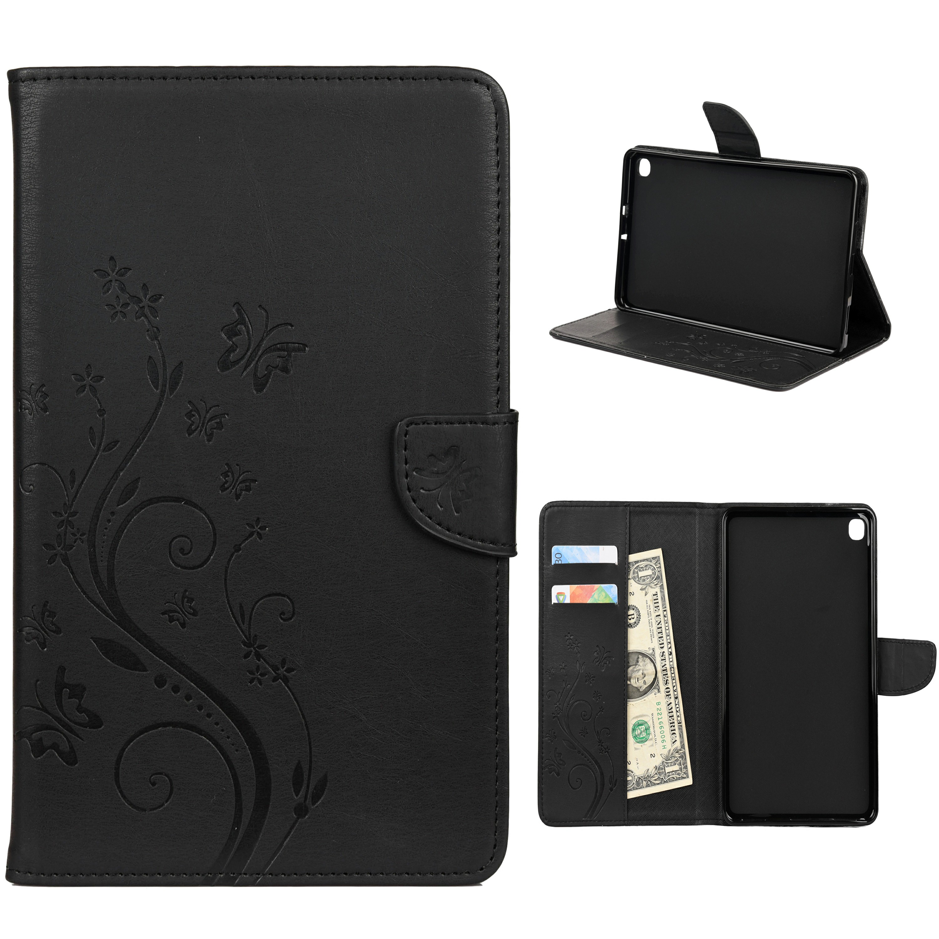 Butterfly Flowers Imprinted Leather Tablet Shell for Samsung Galaxy Tab A 8.4 (2020) - Black-1