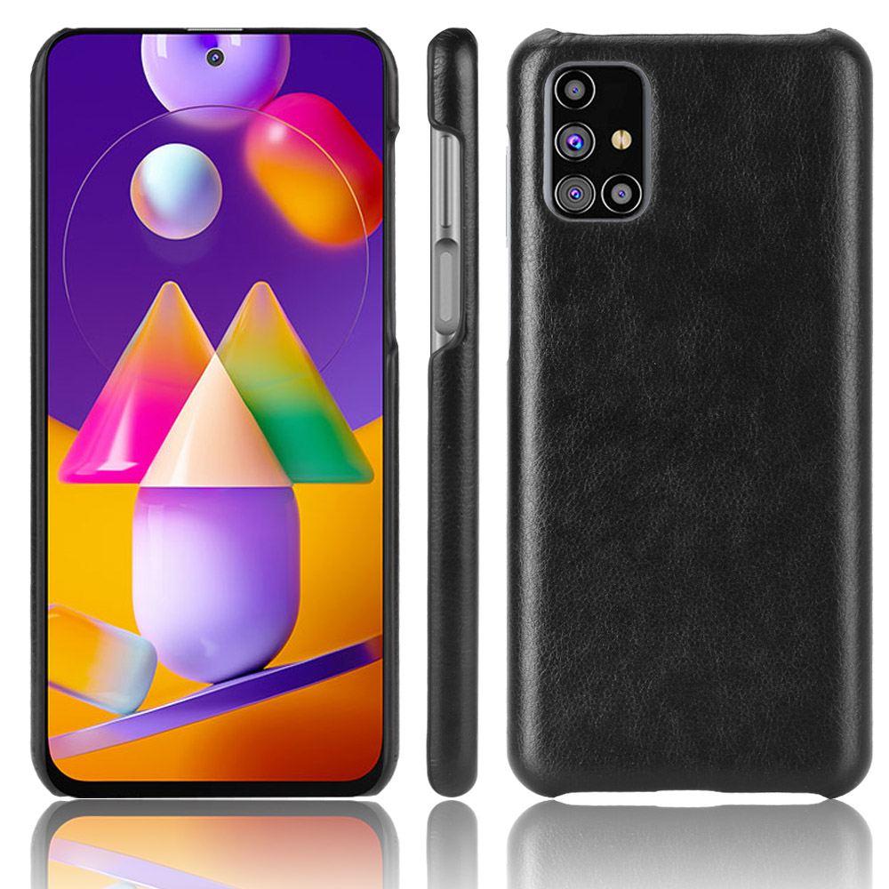 Litchi Skin Leather Coated PC Phone Case for Samsung Galaxy M31s - Black-1