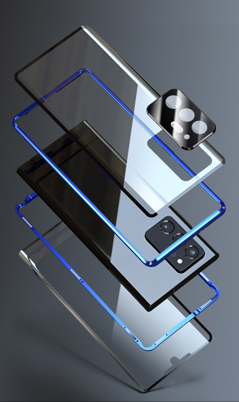 Installazione Magnetica Telaio In Metallo + Vetro Temperato Copertura Protettiva ALLL-laterale Con Coperchio Dell'obiettivo Per Samsung Galaxy Nota20 Ultra / Nota20 Ultra 5G - Blu