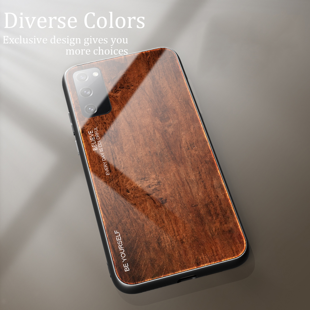 Texture en Bois TPU + Couvercle en Verre Trempé Pour Samsung Galaxy S20 fe 4g / fe 5g / S20 Lite / S20 fe 2022 - le Noir