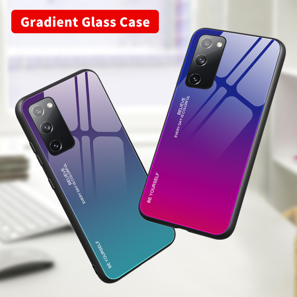 TPU -hybrid -hülle Von Gradienten -temperaturglas PC Für Samsung Galaxy S20 fe 4g/fe 5G/S20 Lite/S20 fe 2022 - Rosa / Blau