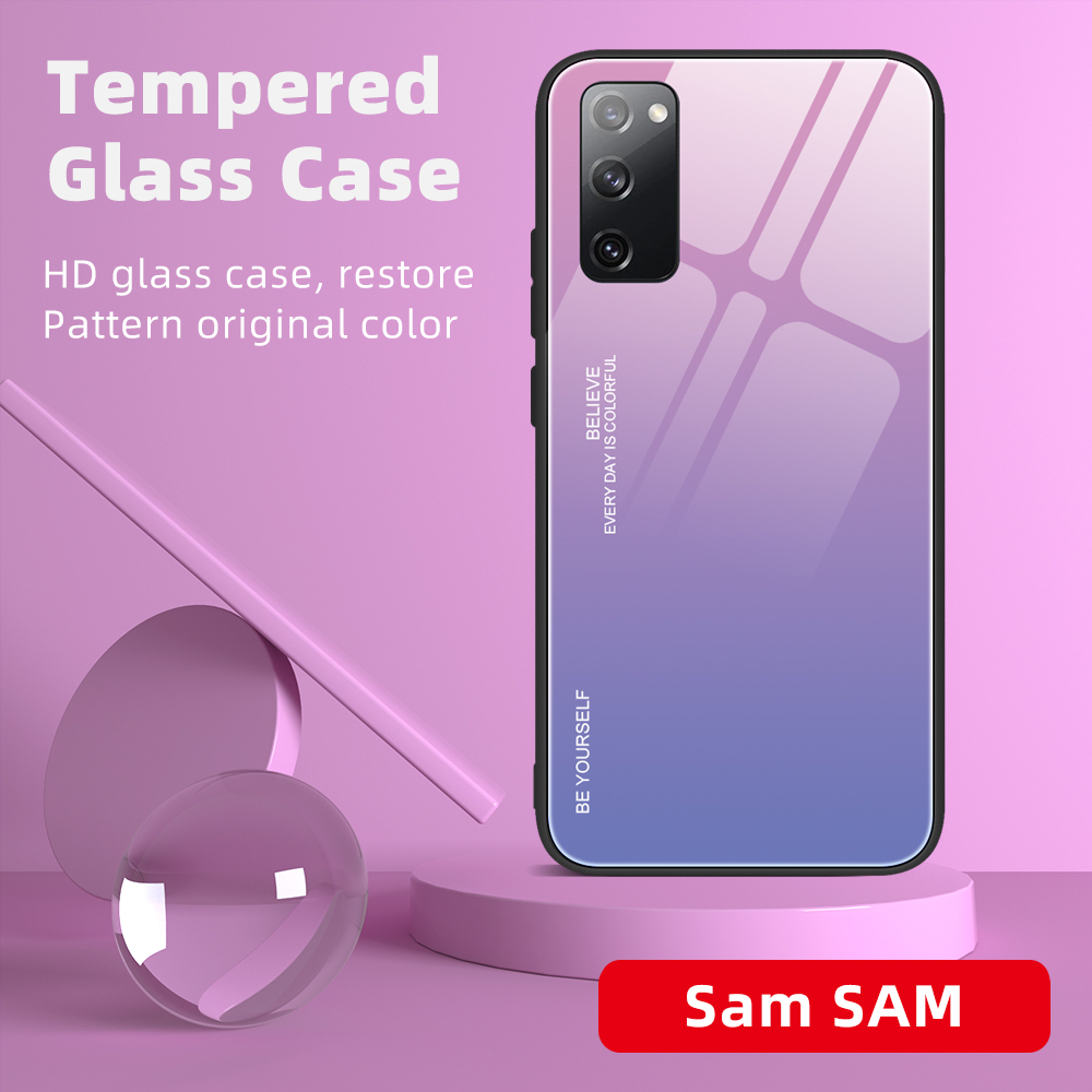 TPU -hybrid -hülle Von Gradienten -temperaturglas PC Für Samsung Galaxy S20 fe 4g/fe 5G/S20 Lite/S20 fe 2022 - Rosa / Blau