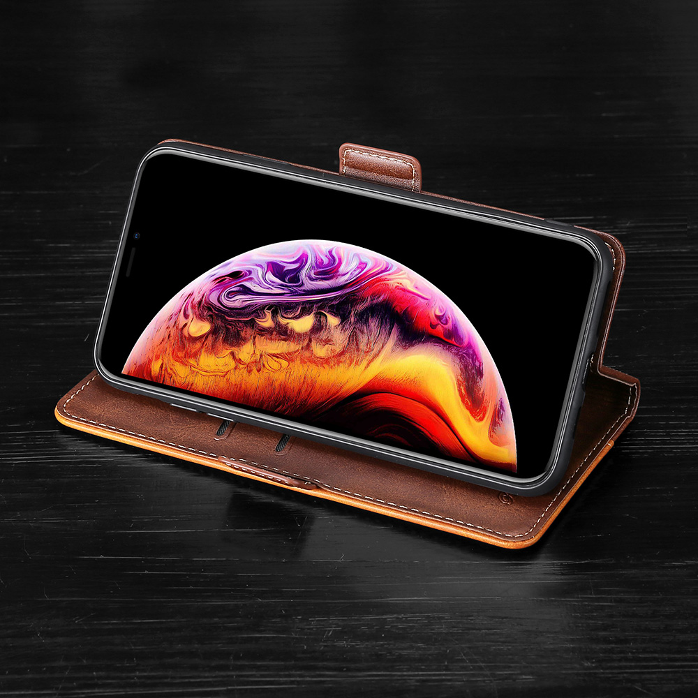 Contrast-Color Leather Wallet Phone Cover Case with Side Buckle for Samsung Galaxy S20 FE/S20 Fan Edition/S20 FE 5G/S20 Fan Edition 5G/S20 Lite - Light Brown/Brown-12