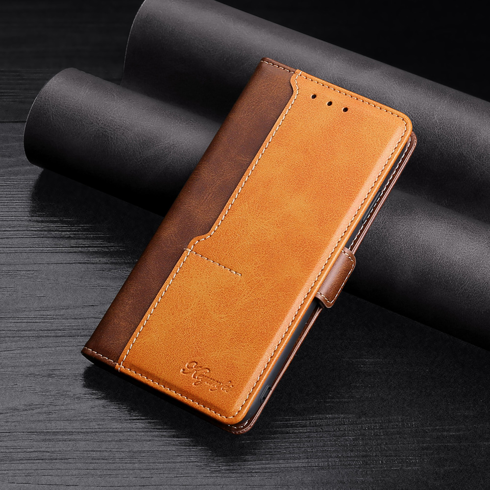 Contrast-Color Leather Wallet Phone Cover Case with Side Buckle for Samsung Galaxy S20 FE/S20 Fan Edition/S20 FE 5G/S20 Fan Edition 5G/S20 Lite - Light Brown/Brown-8