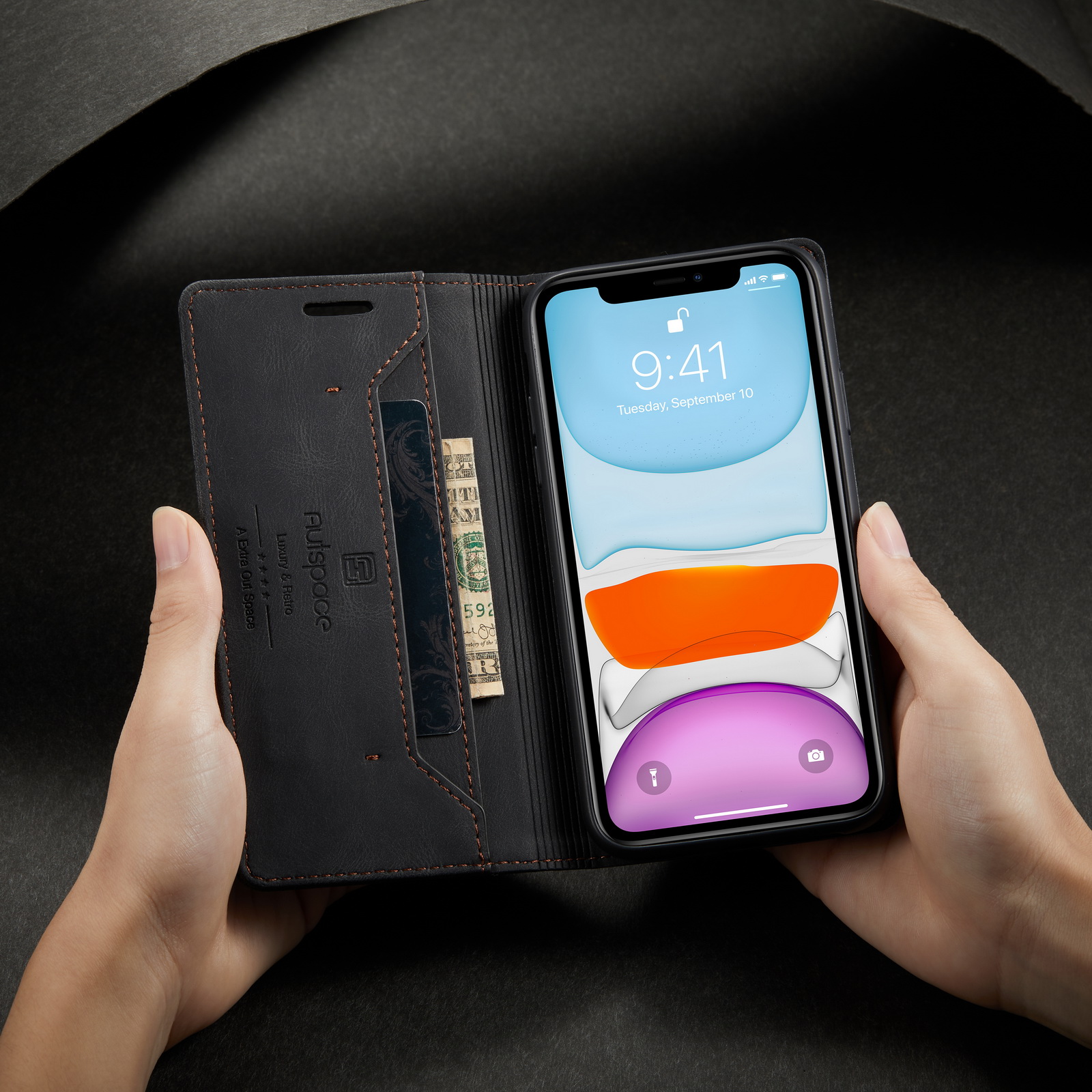 Autspace Серии A01 Серия RFID Blocking Wallet Retro Matte Leather Phone Case Для Iphone 11 6,1 Дюйма - Красный