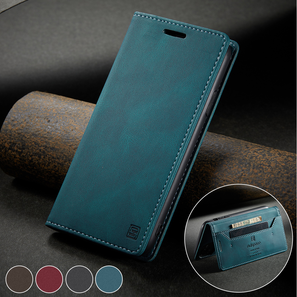 Autspace Серии A01 Серия RFID Blocking Wallet Retro Matte Leather Phone Case Для Iphone 11 6,1 Дюйма - Красный