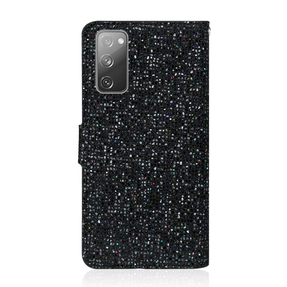 Glittery Powder Splicing Leather Wallet Stand Phone Cover for Samsung Galaxy S20 FE / Galaxy S20 Fan Edition - Black-2