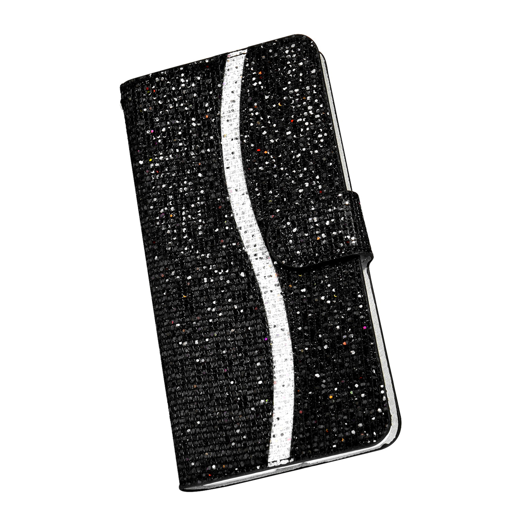 Glittery Powder Splicing Leather Wallet Stand Phone Cover for Samsung Galaxy S20 FE / Galaxy S20 Fan Edition - Black-5