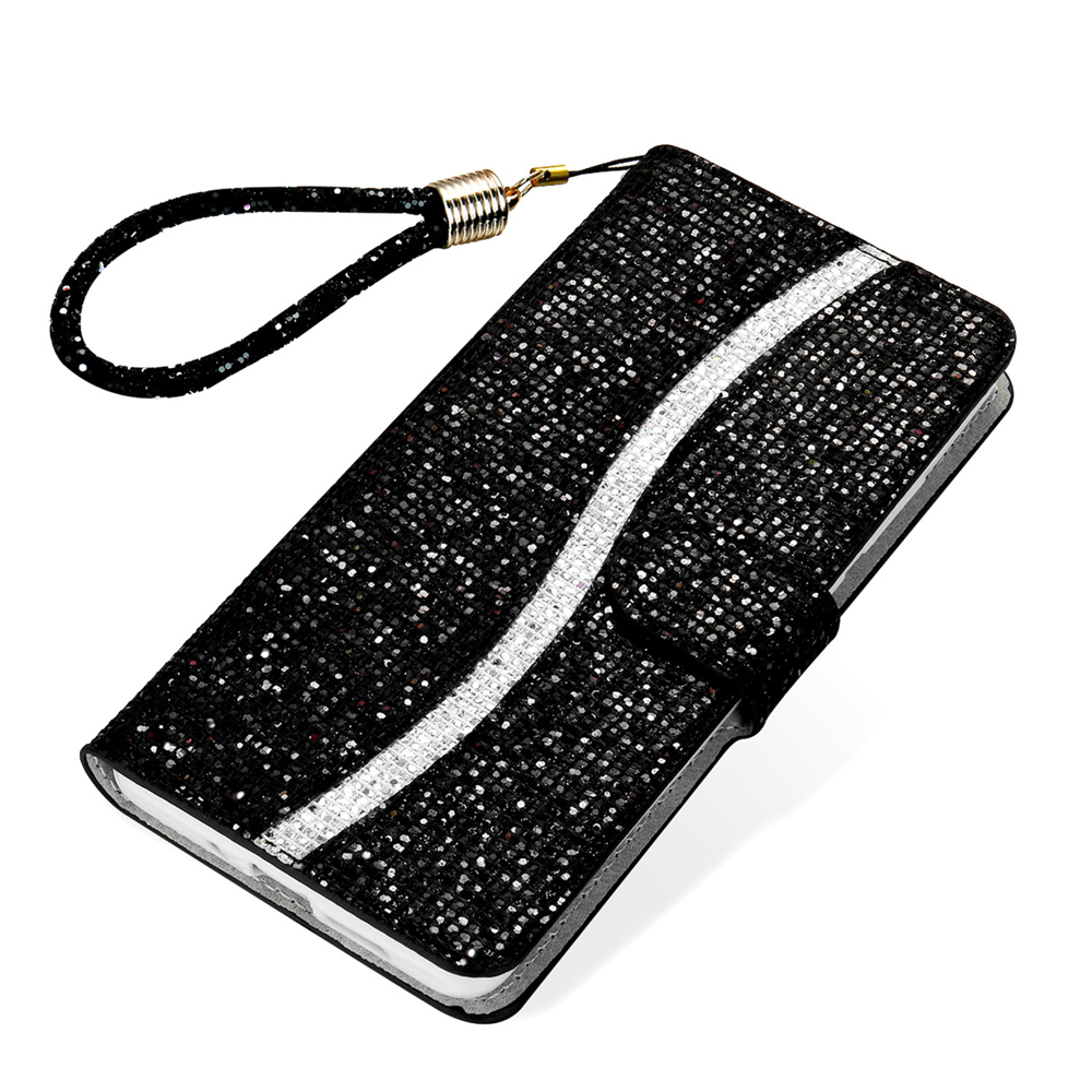 Glittery Powder Splicing Leather Wallet Stand Phone Cover for Samsung Galaxy S20 FE / Galaxy S20 Fan Edition - Black-6