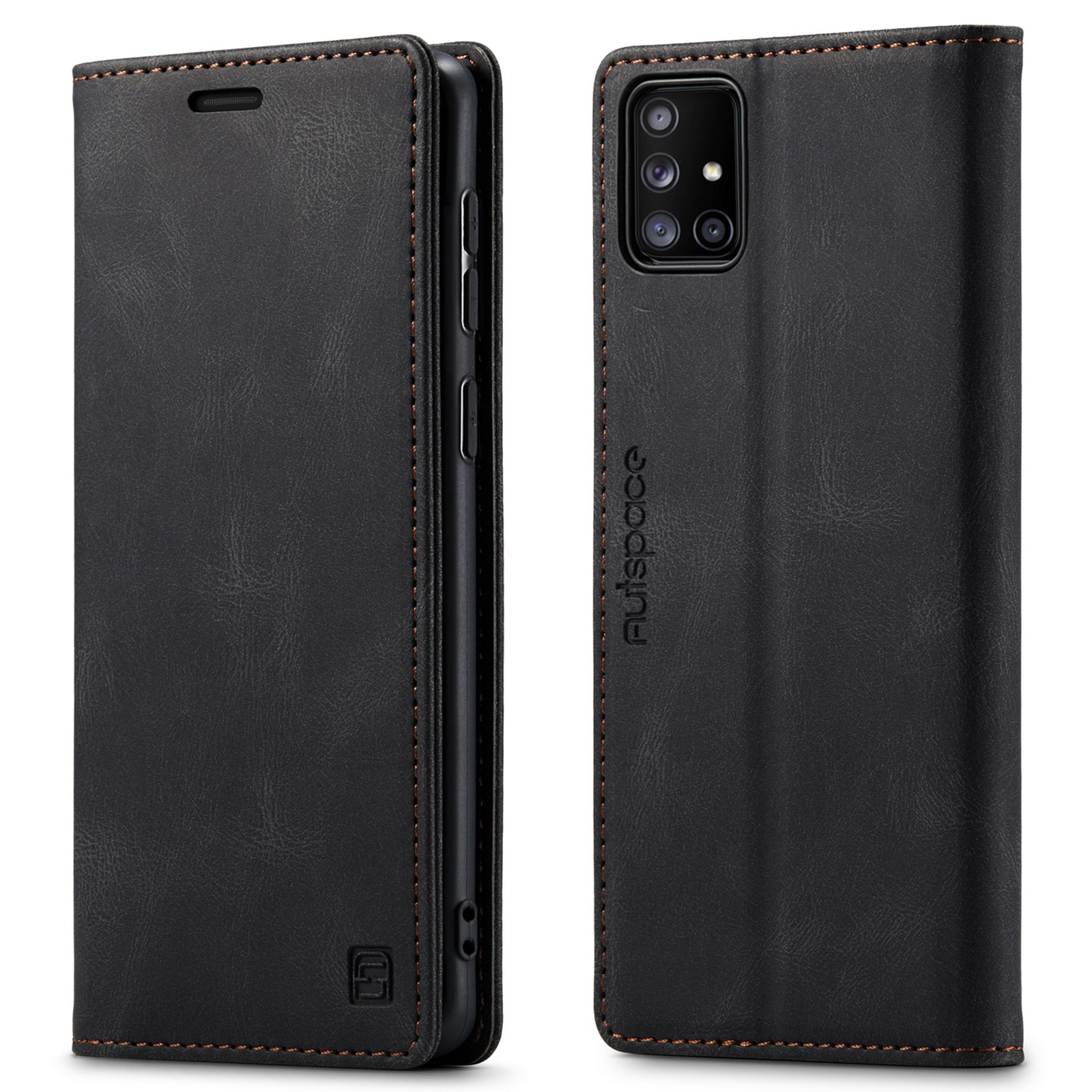 AUTSPACE A01 Series RFID Blocking Retro Matte Leather Stand Case Wallet for Samsung Galaxy A71 SM-A715 - Black-3