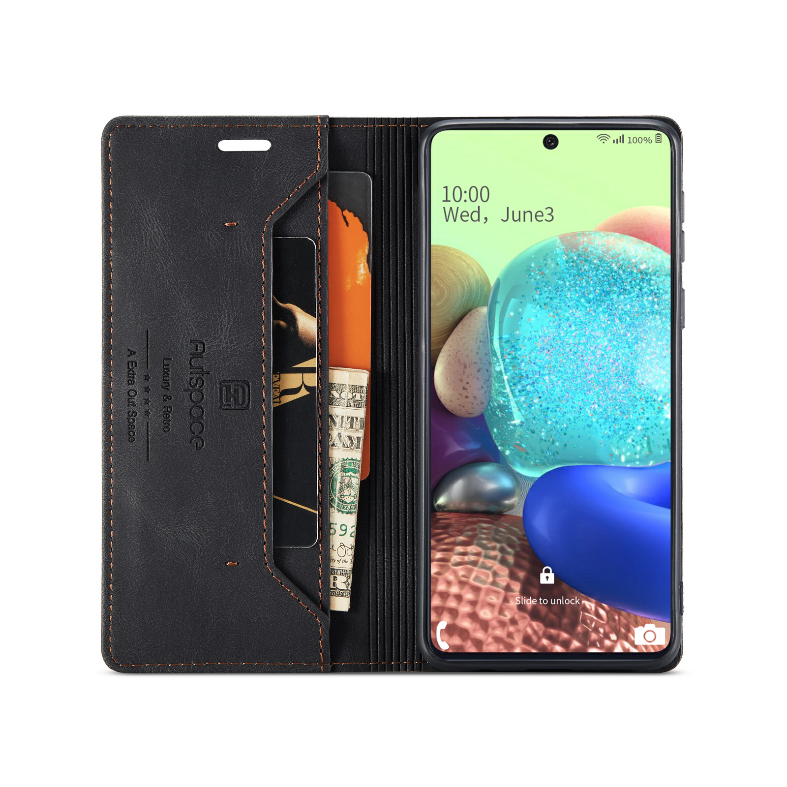 AUTSPACE A01 Series RFID Blocking Retro Matte Leather Stand Case Wallet for Samsung Galaxy A71 SM-A715 - Black-10