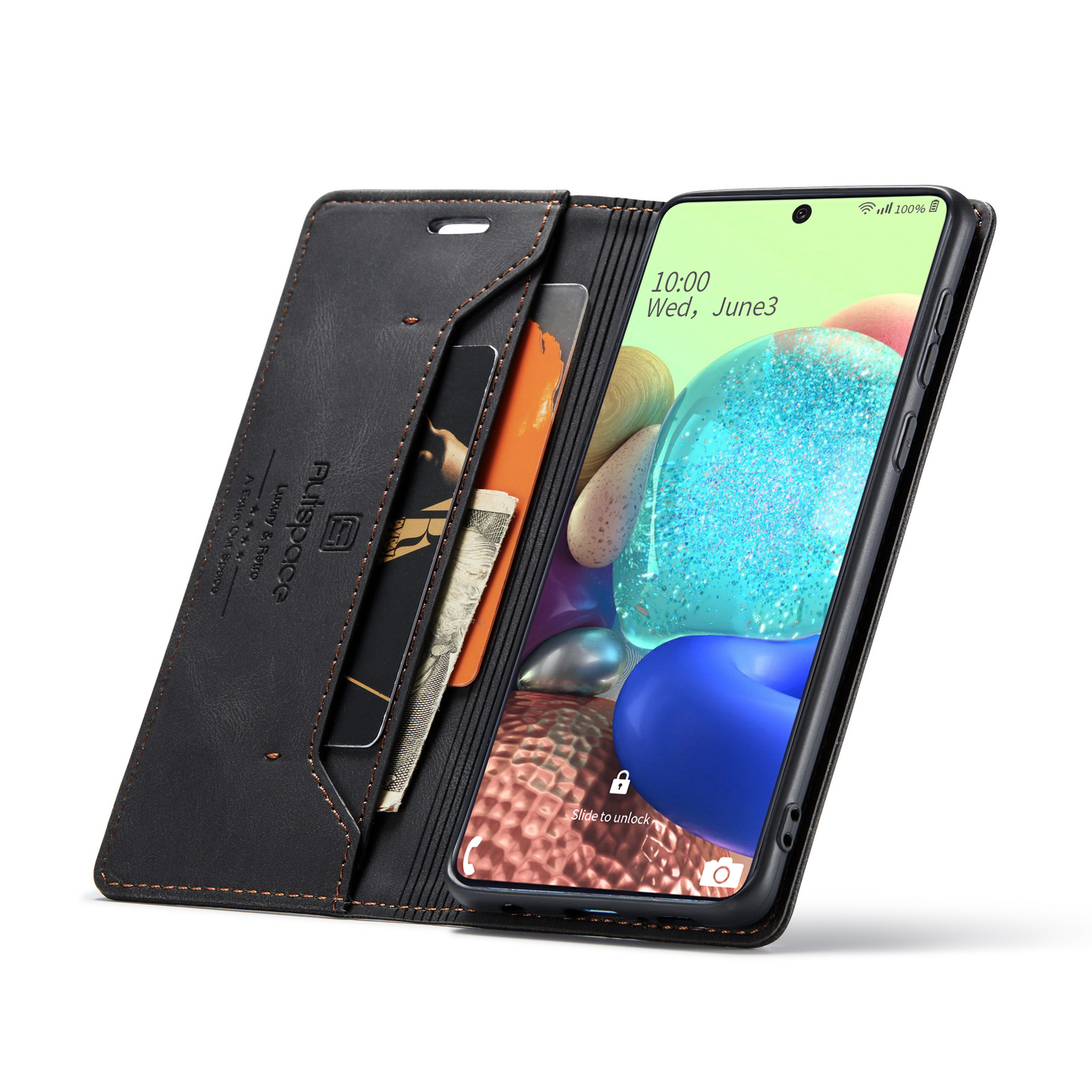 AUTSPACE A01 Series RFID Blocking Retro Matte Leather Stand Case Wallet for Samsung Galaxy A71 SM-A715 - Black-11
